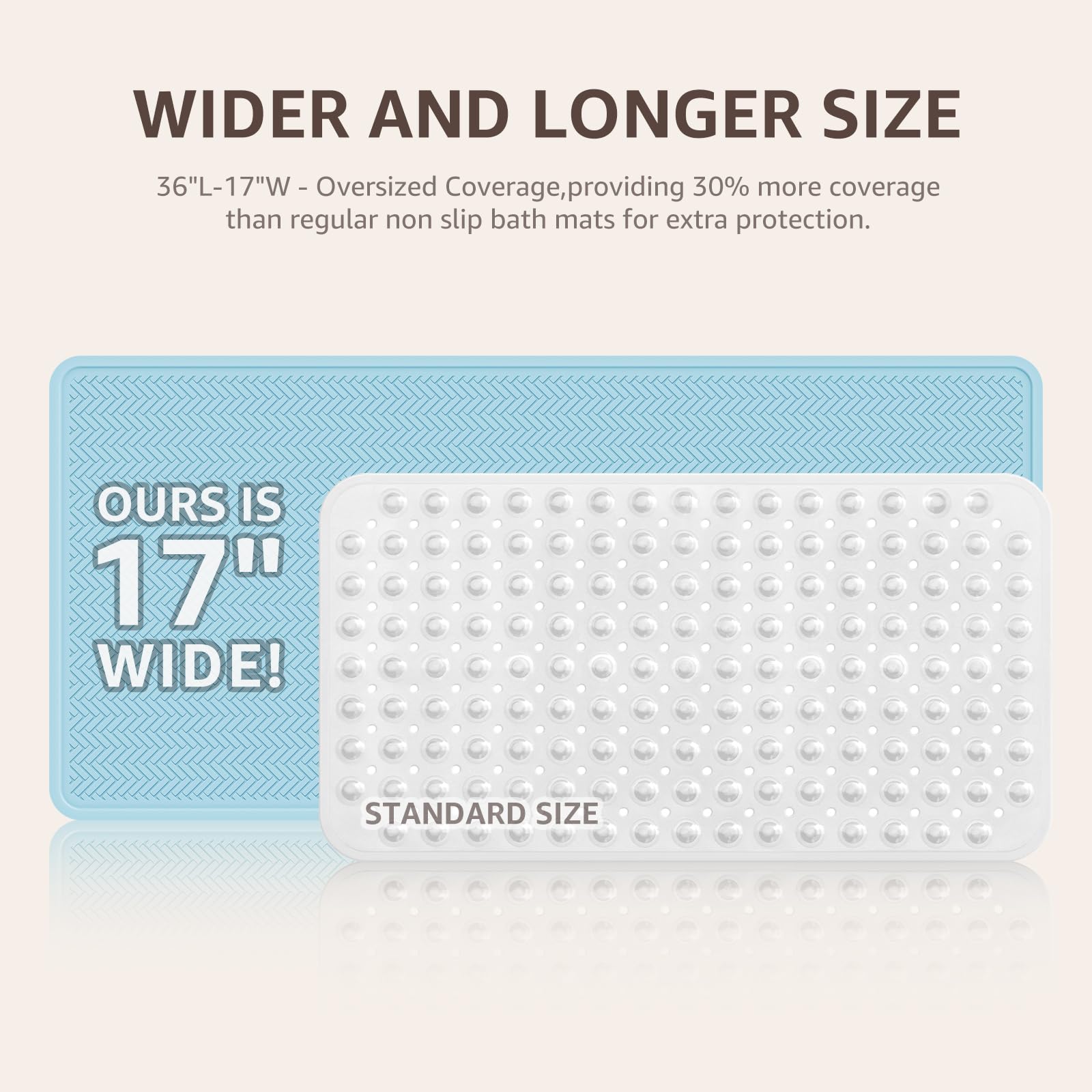 Non Slip Bathtub Mat Rubber Baby Bath Tub Shower Mat with Strong Suction Cups (Lake Blue)