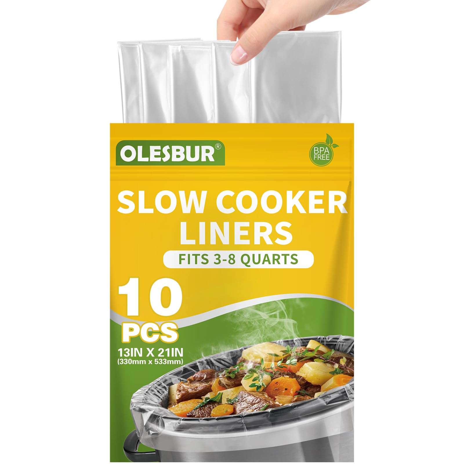OLESBUR Slow Cooker Liners, 13x21, 10 Count, Fits 3-8 Quarts, Disposable Pot Liners Compatible with Crockpot, Oval Large Size, B
