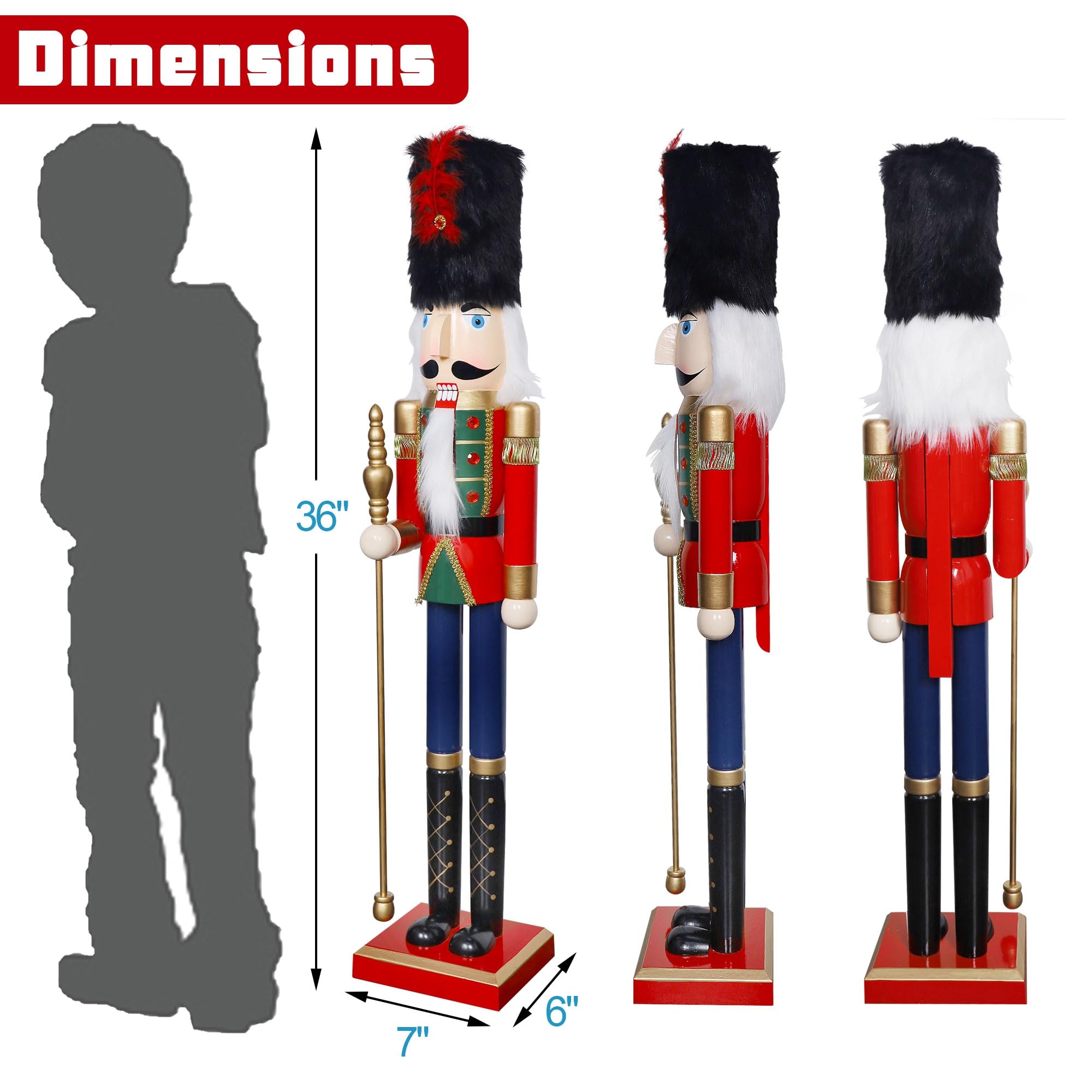Joliyoou 36 H Christmas Nutcracker Figures, Wooden Nutcracker Soldier Holding A Scepter, Large Size Xmas Nutcracker Welcome Cent