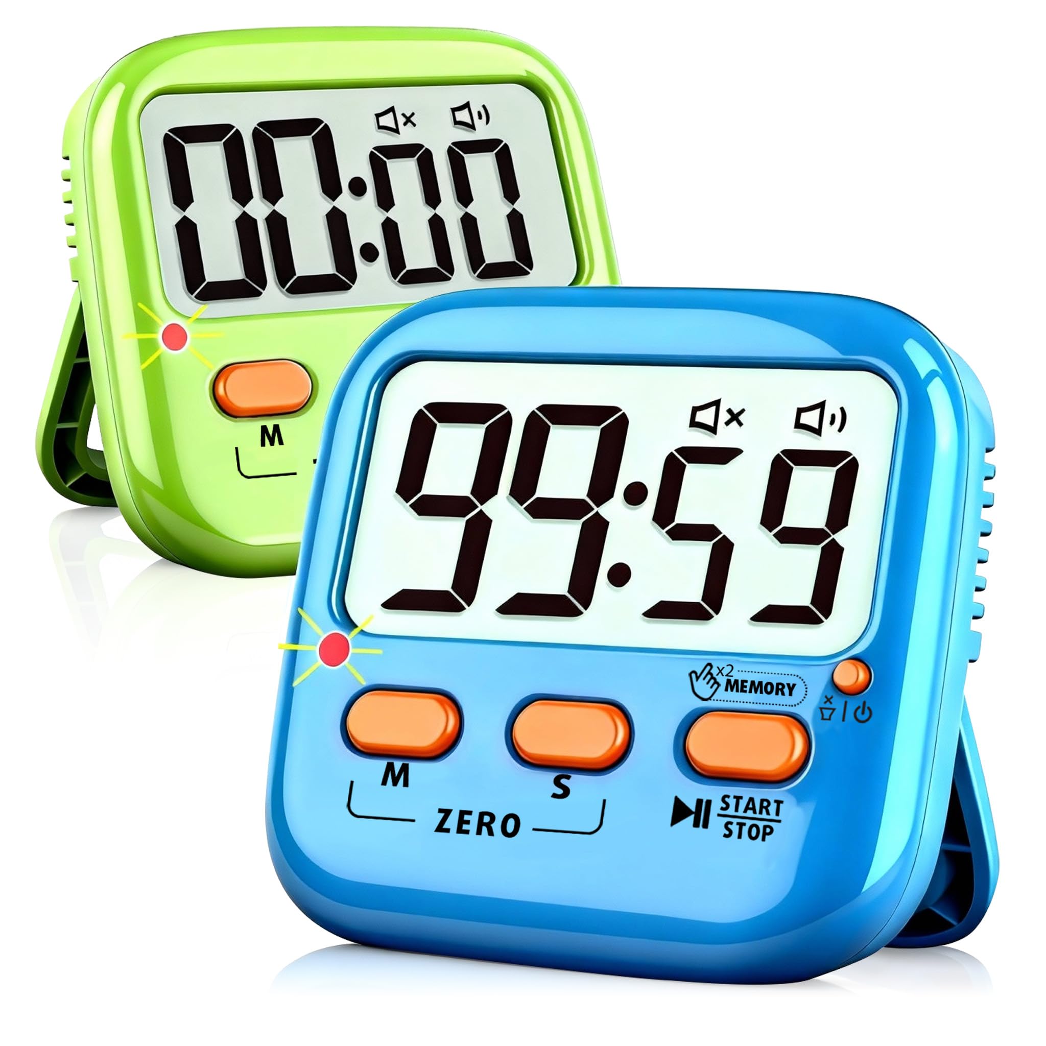 Azosowo 2 Pack Digital Timer for Kids, Magnetic Kitchen Timers for Cooking, Egg, Teachers, Classroom, Study, Exercise, Oven Baki