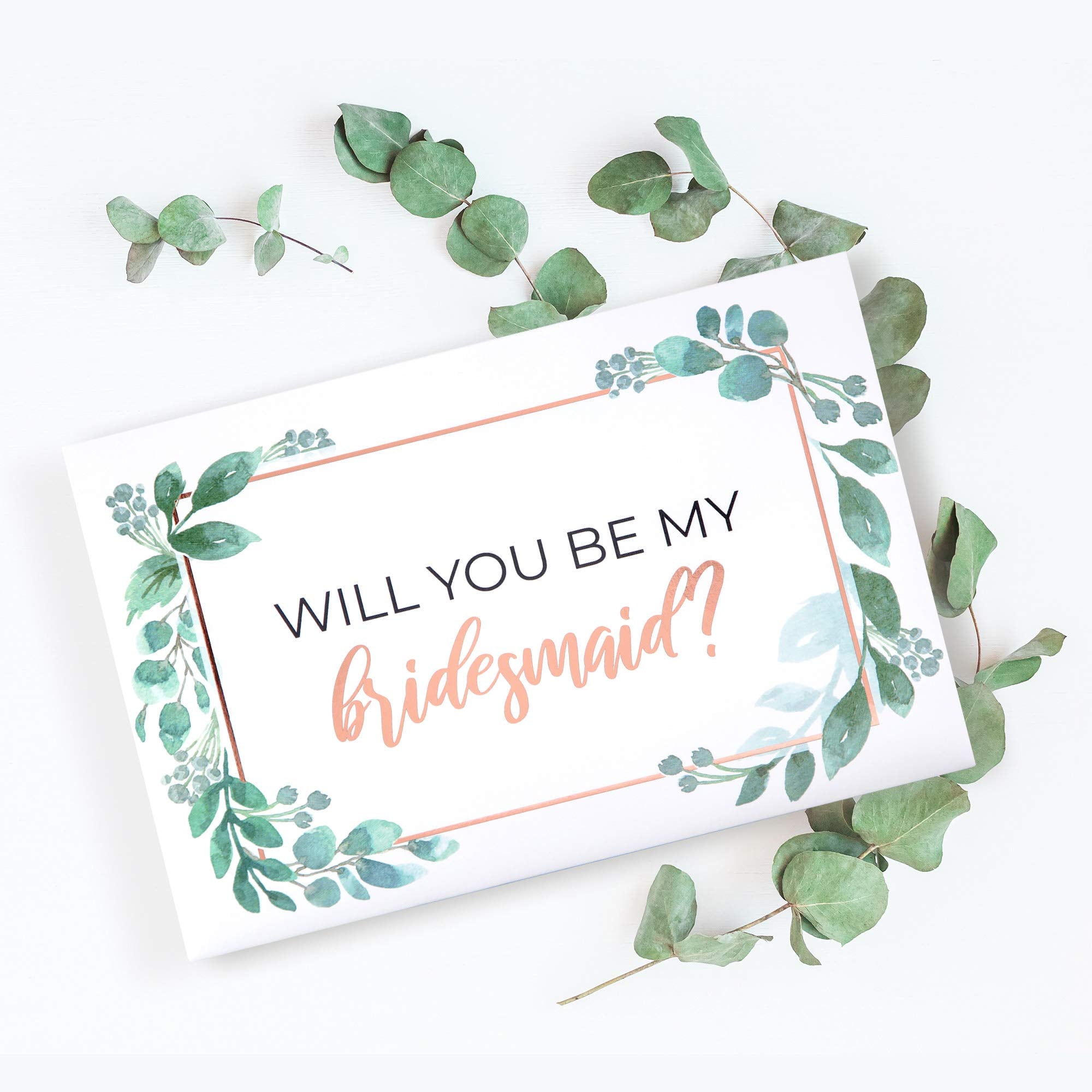 Pop Fizz Designs Bridesmaid Proposal Box Set I 6 Pack I 1 Maid of Honor Proposal Box and 5 Will You be My Bridesmaid Boxes I Greenery with Rose Gold Foil Bridesmaid Box for Bridesmaid Gifts