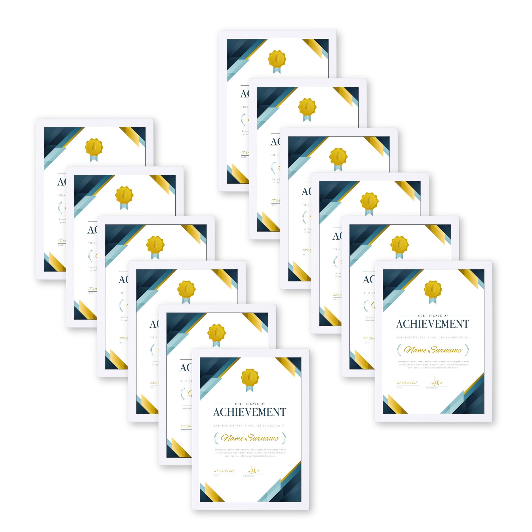 Dev Aastha Rectangular A4 Size Photo Wooden Frame For Wall Home/Office Wall Mount Design Size- 8 * 12 (White, Pack Of 12)