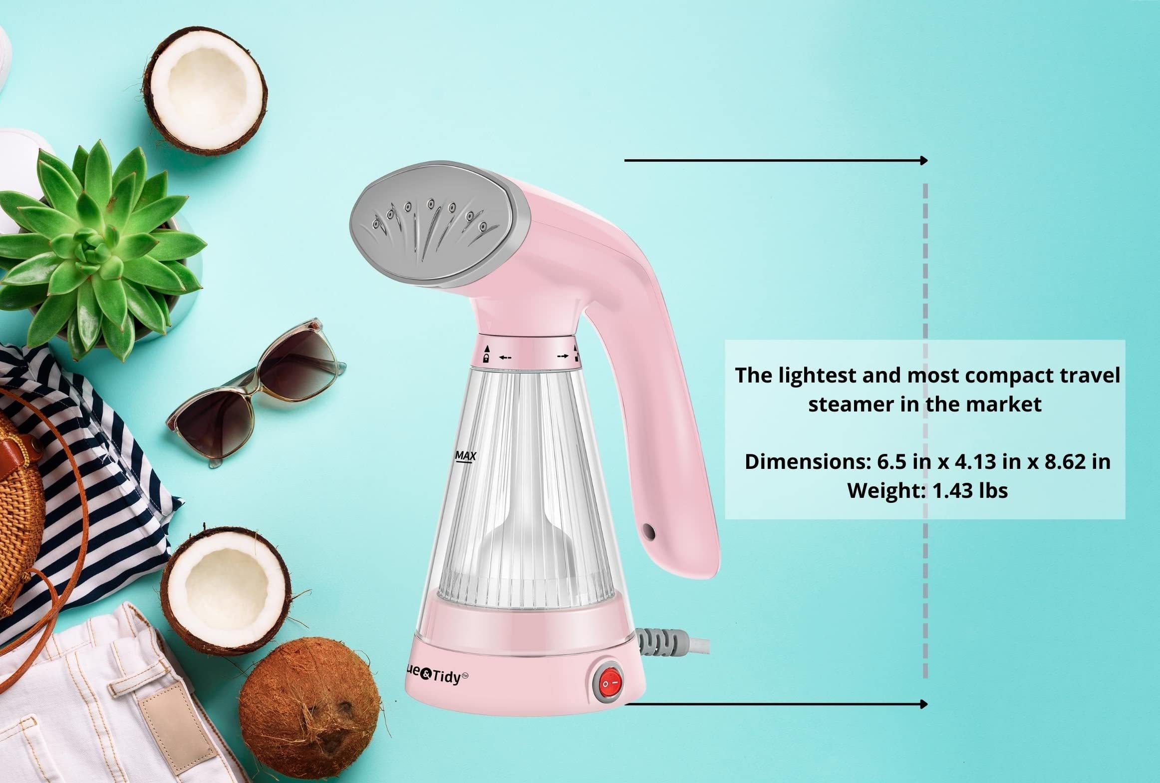 True & Tidy Tidysteam Handheld Garment Steamer With Stainless Steel Steam Plate, 600 Watts (Handheld Steamer, Pink)