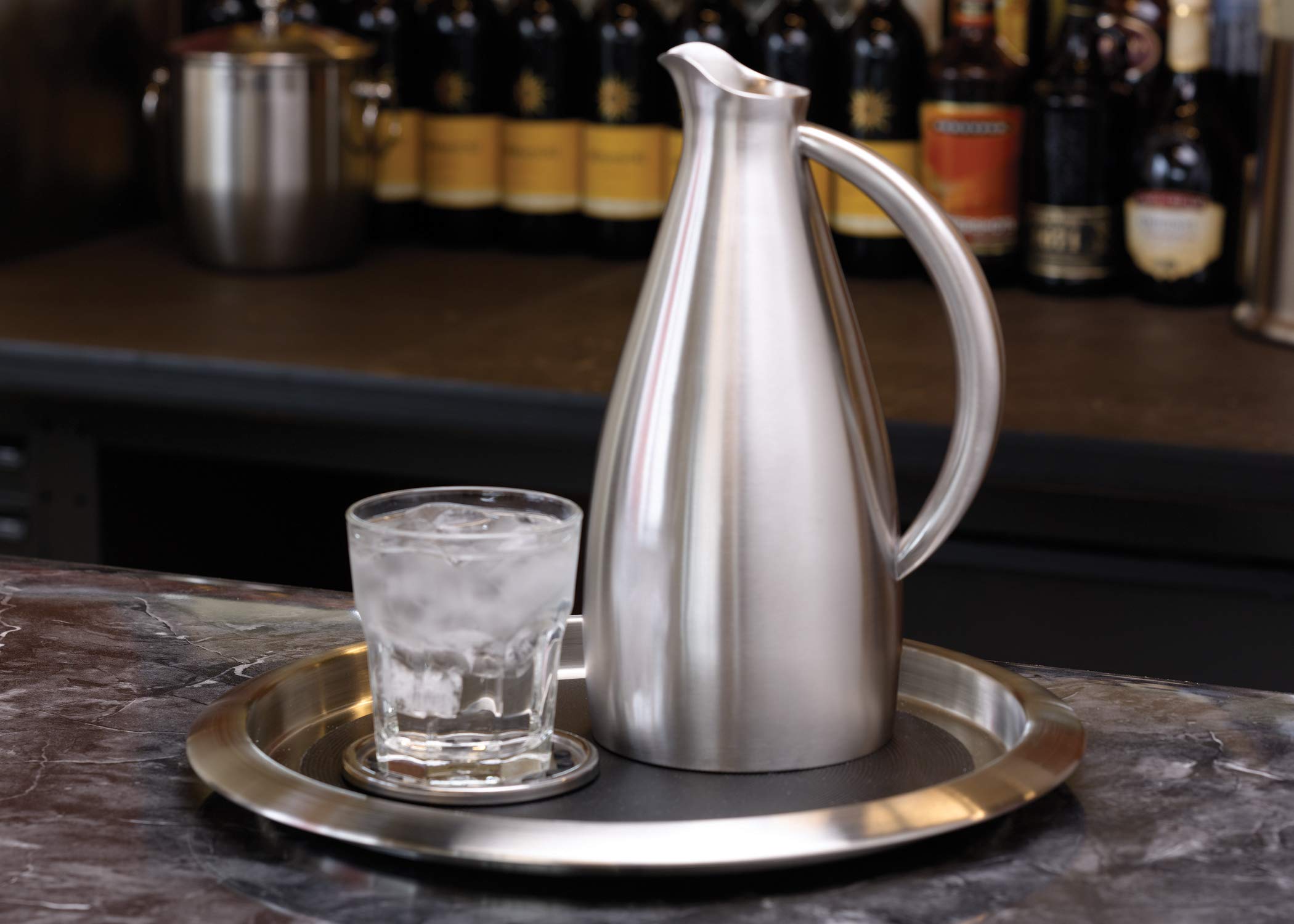 Service Ideas Tr1412Sr Tray With Top And Bottom Built In Non-Slip Rubber Inserts, 12'' Round, Dishwasher Safe, Stainless Steel