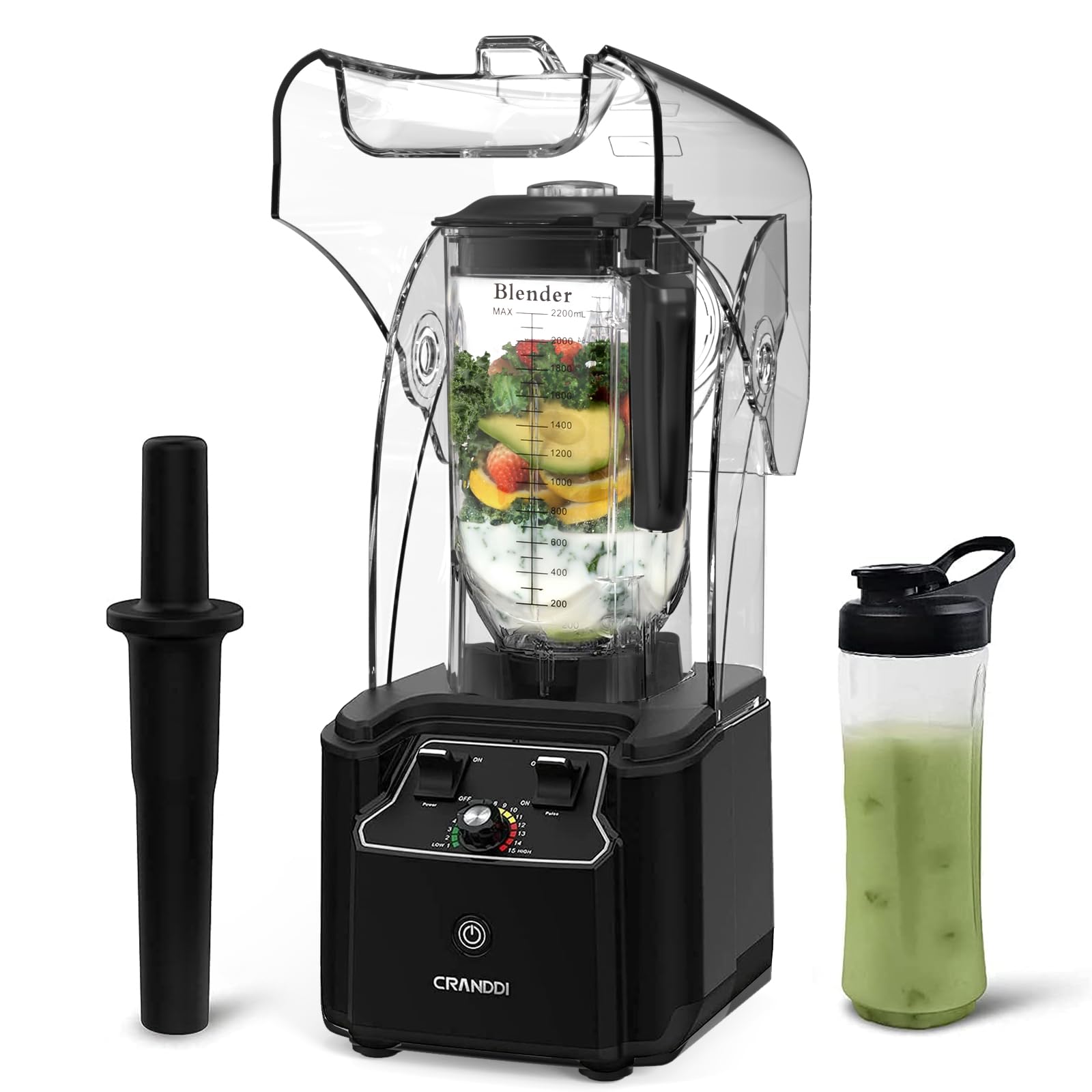 Cranddi Commercial Quiet Blender, 2200 Watt Professional Countertop Blender With Bpa-Free 80Oz Pitcher, Built-In Pulse & 15-Spee