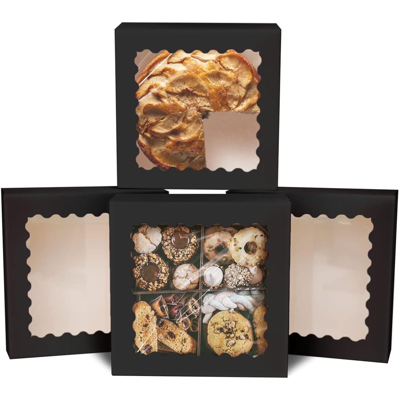 qiqee Auto-pop up Lavender Pie Boxes with Window 10x10x2.5 inch 30Packs Cookie Donut Bakery Box