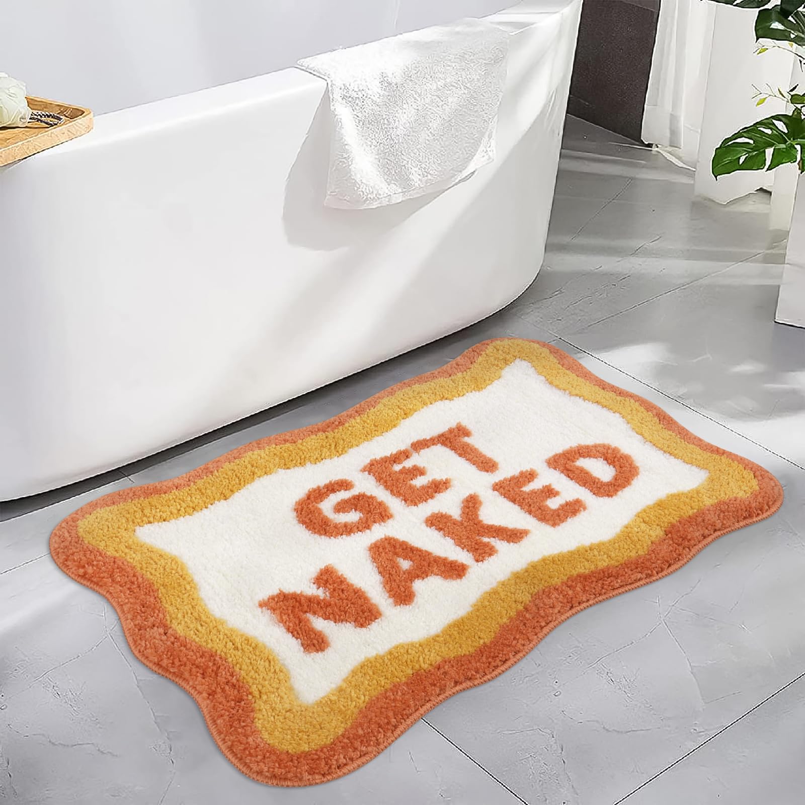 Haocoo Get Naked Bath Mat Cute Bathroom Rugs, Soft Non Slip Irregular Shaped Bath Rug, Microfiber Absorbent Washable Small Rug F