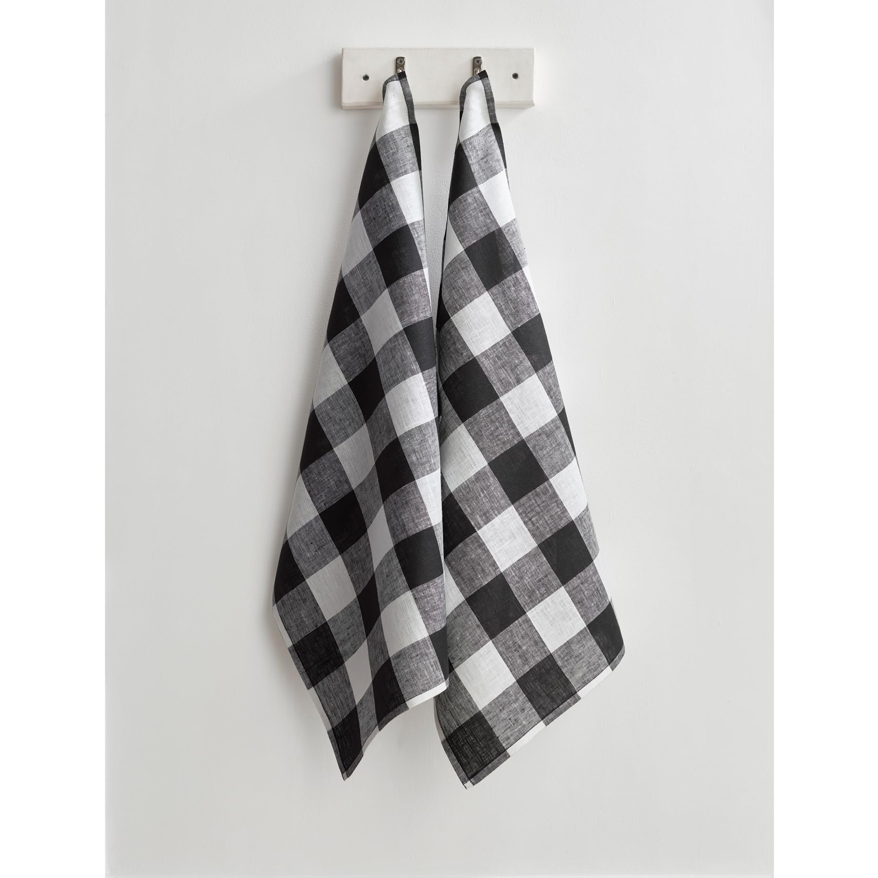 Solino Home Linen Kitchen Towels Set Of 2 - Black And White 17 X 26 Inch - 100% Pure Linen Buffalo Check Kitchen/Tea Towels - Ma