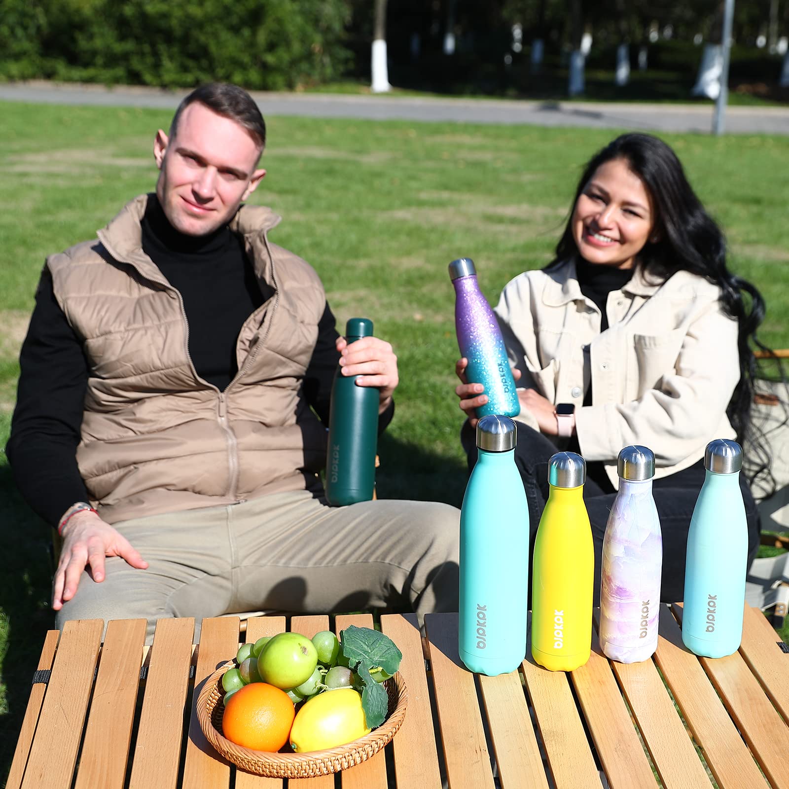 Bjpkpk Insulated Water Bottles -17Oz/500Ml -Stainless Steel Water Bottles, Sports Water Bottles Keep Cold For 24 Hours And Hot F