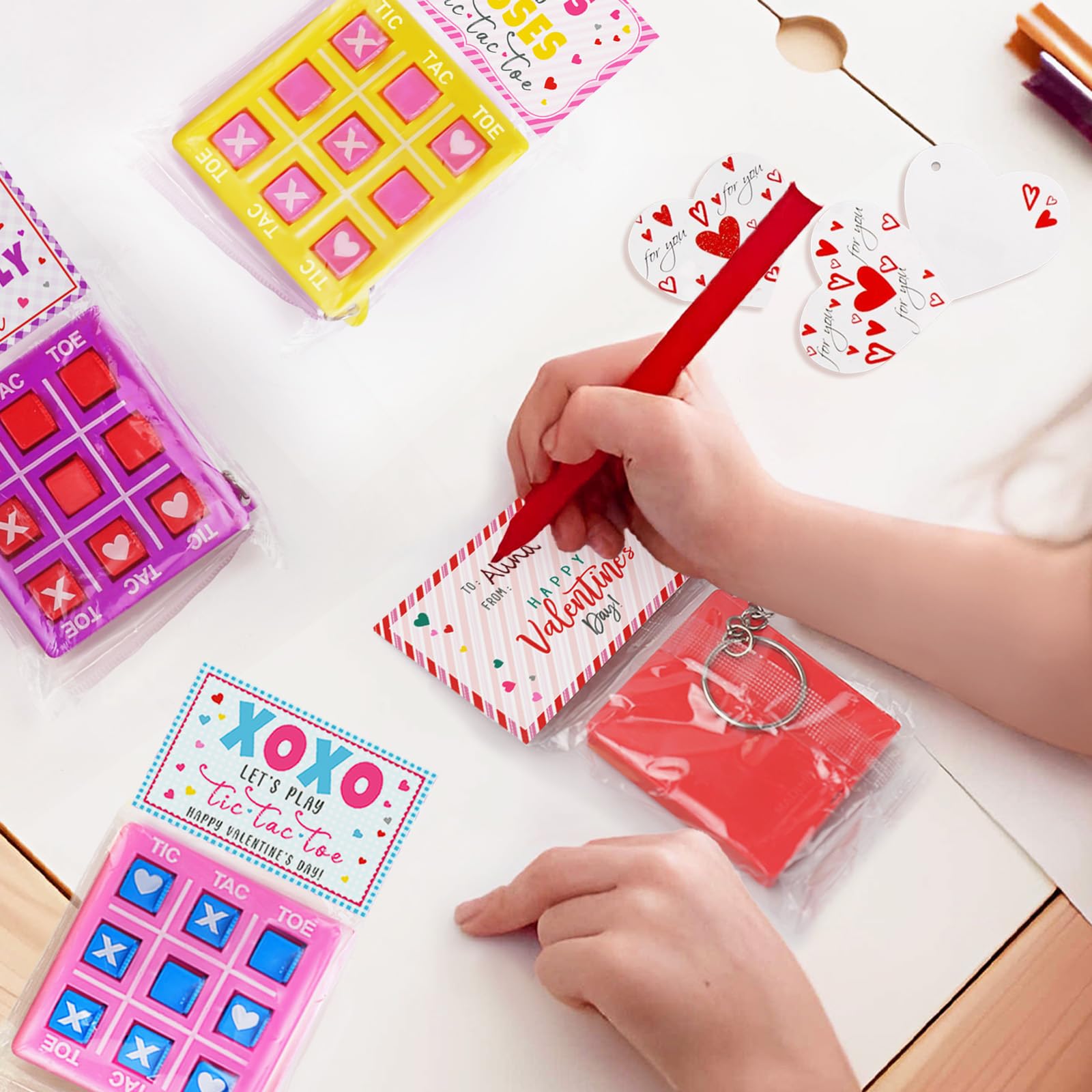 Oriental Cherry Valentines Day Gifts For Kids - 24 Pack Valentines Cards With Tic Tac Toe Keychains - Valentine Gift Exchange Fo