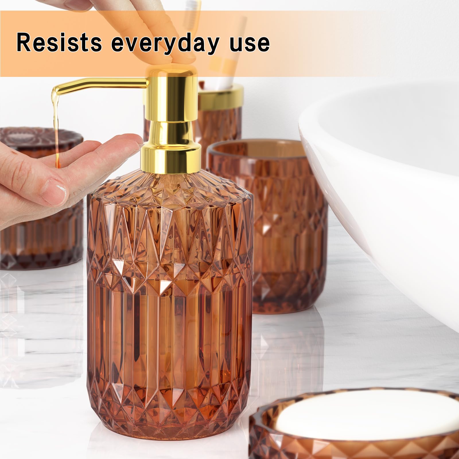 Purple Bathroom Accessories Set, 5 Pcs Glass Bathroom Accessories With Lotion Soap Dispenser, Soap Dish, Toothbrush Holder, Bath