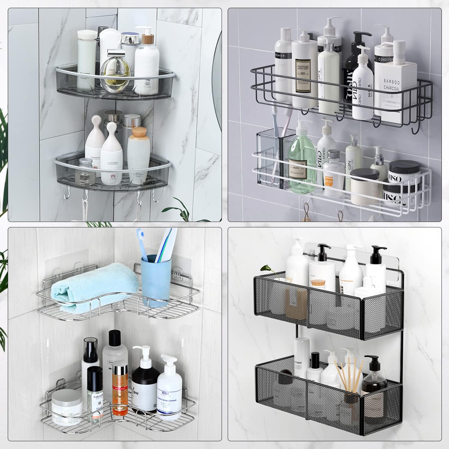 Eagmak 2 Pack Transparent Shower Caddy Adhesive For Replacement, No Drilling , Soap Holder, Bathroom Storage Shelves And Kitchen