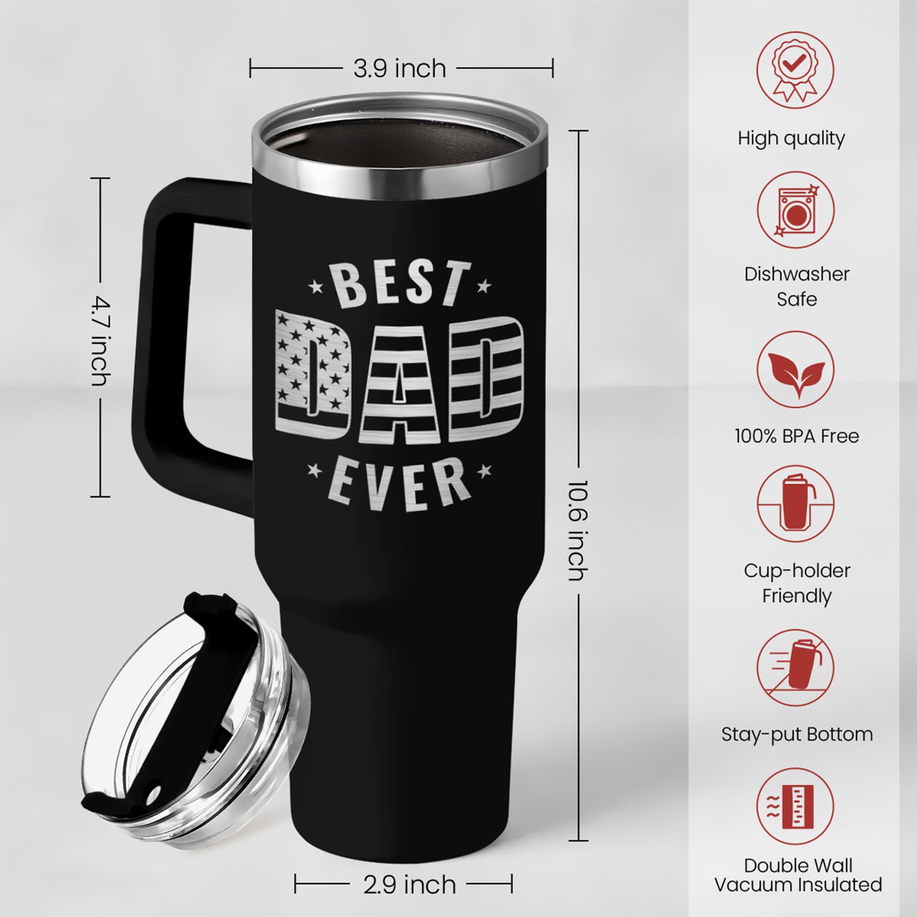 SANDJEST Best Dad Ever Tumbler 40Oz, Gifts for Dad for Christmas Birthday Valentine Fathers Day, Dad Coffee Cup Stainless Steel