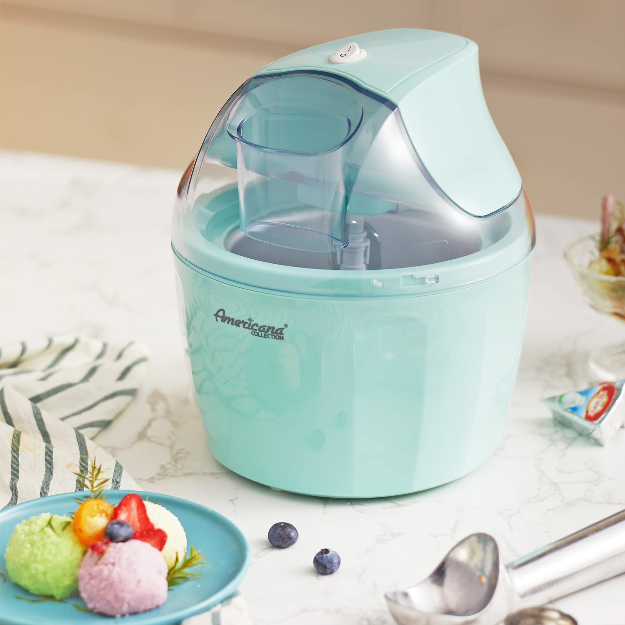 Americana Eim-1400M 1.5 Qt Freezer Bowl Automatic Easy Homemade Electric Ice Cream Maker, Ingredient Chute, On/Off Switch, No Sa