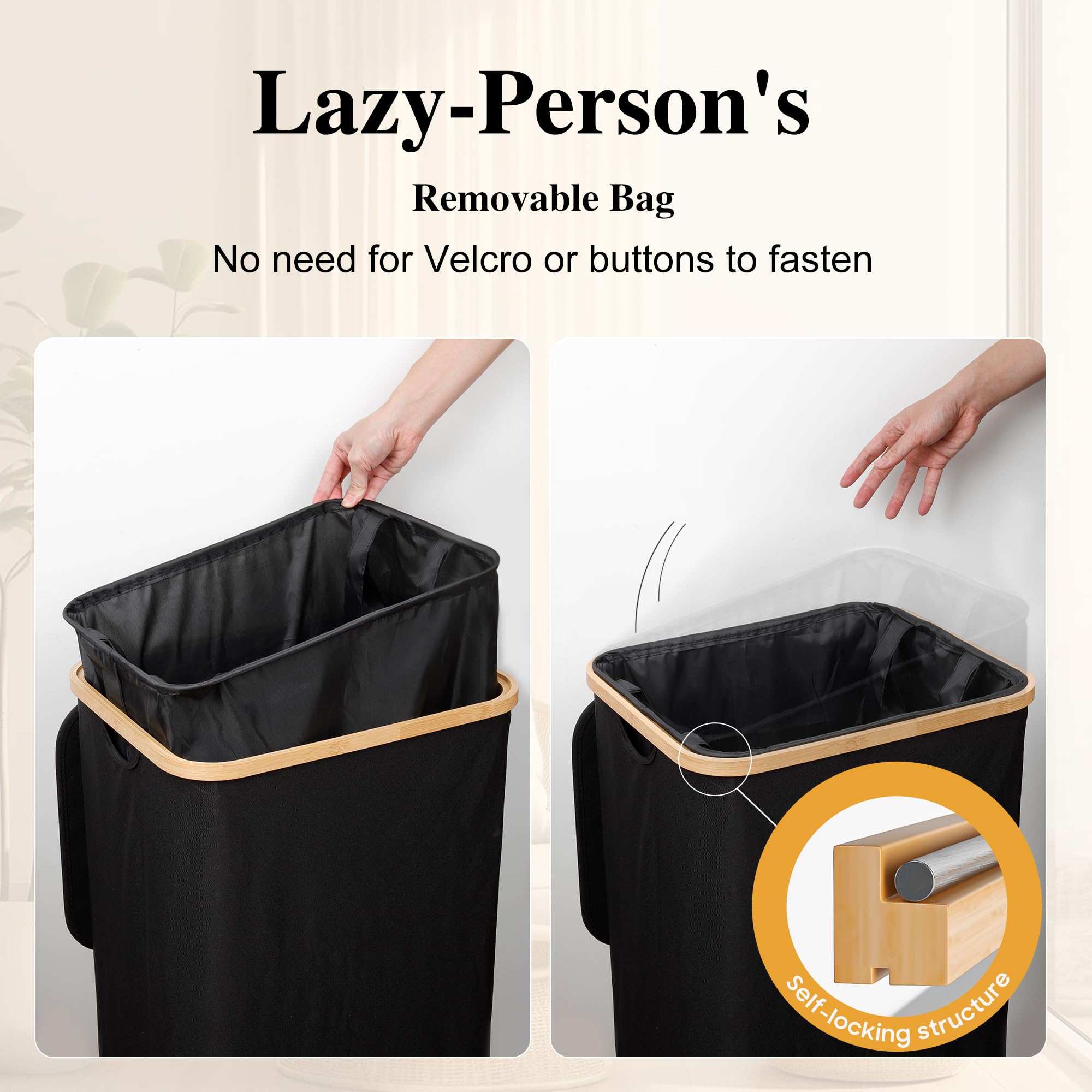 Foluck Large Laundry Hamper, 100L Waterproof Laundry Basket With Lid And Removable Bag, Collapsible Tall Clothes Hamper With Bam