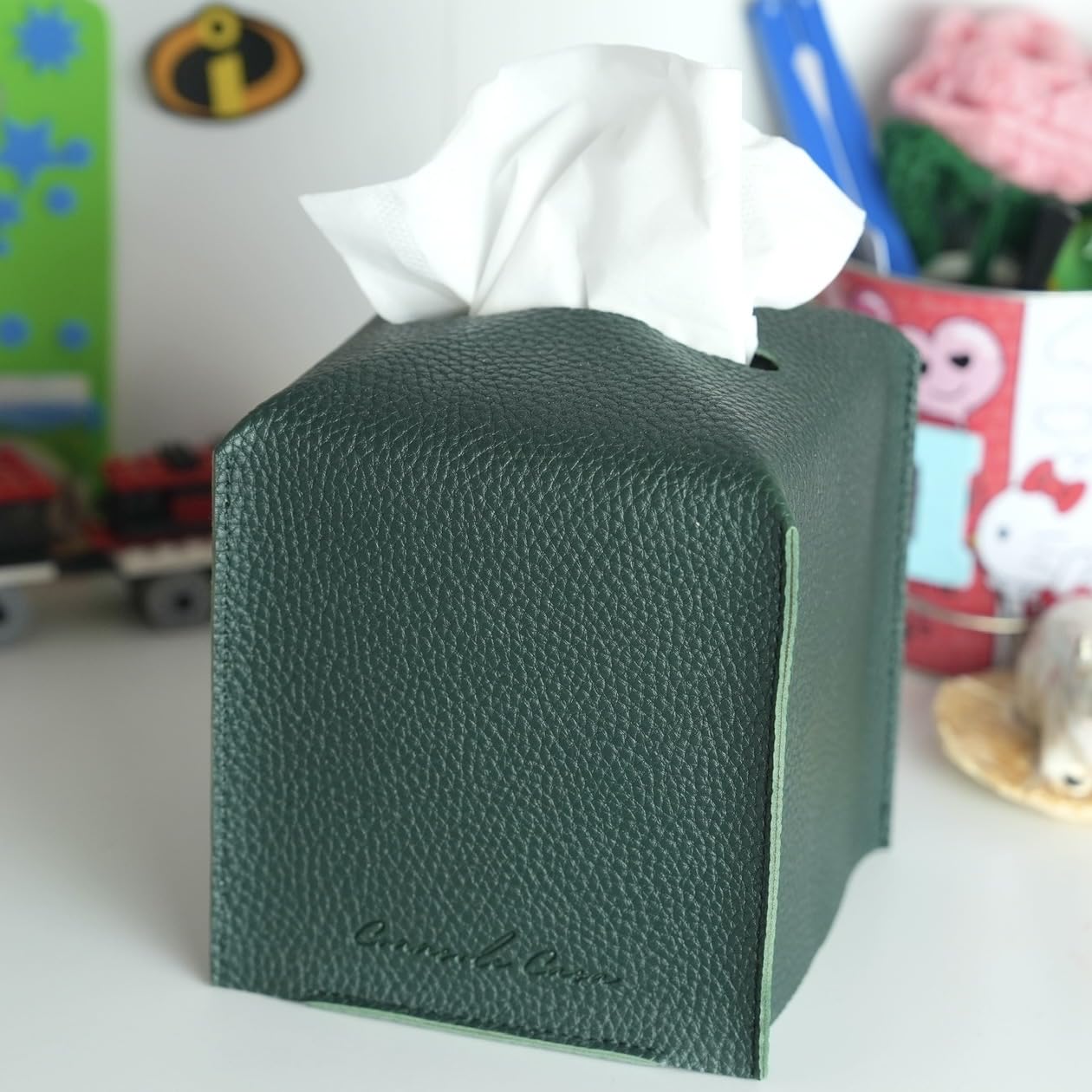 Connsole Casa Premium Pu Leather Tissue Box Holder - Elegant Hotel-Style Dark-Green Tissue Box Cover Enhanced D  Cor Of Home, Of