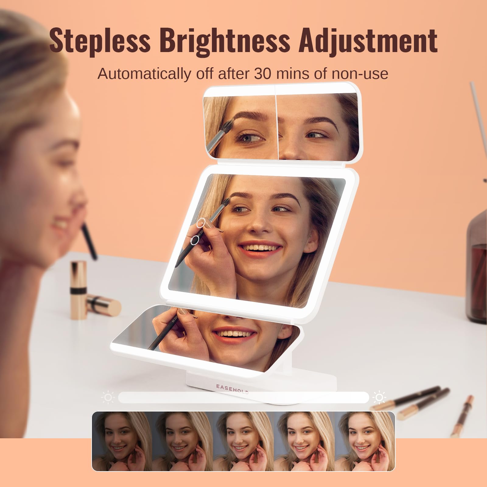 Easehold Lighted Makeup Mirror With Magnification, Makeup Mirror With Ligths, 2X 3X 10X Magnifying, Rechargable Led Mirror With