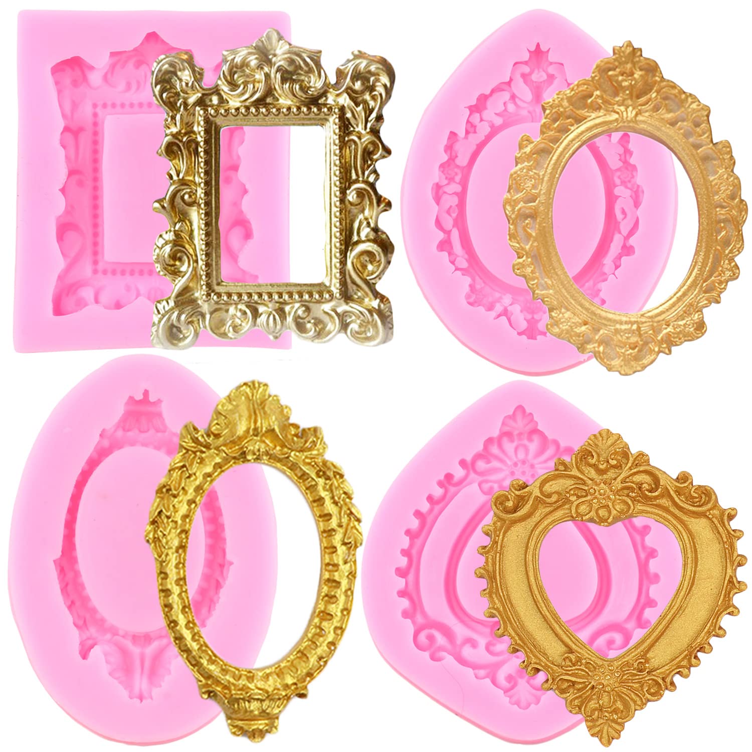 Miyahouse Picture Frames Silicone Mold Photo Frame Fondant Mold Baroque Style Frame Molds For Cupcake Topper Cake Decoration Cho