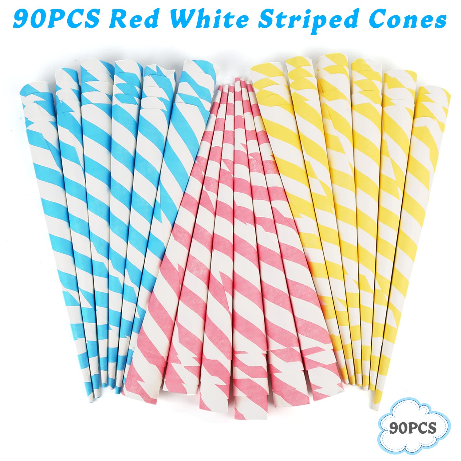 Outamateur 90Pcs Multicolor Cotton Candy Paper Cones For Cotton Candy Making In Parties & Festivals