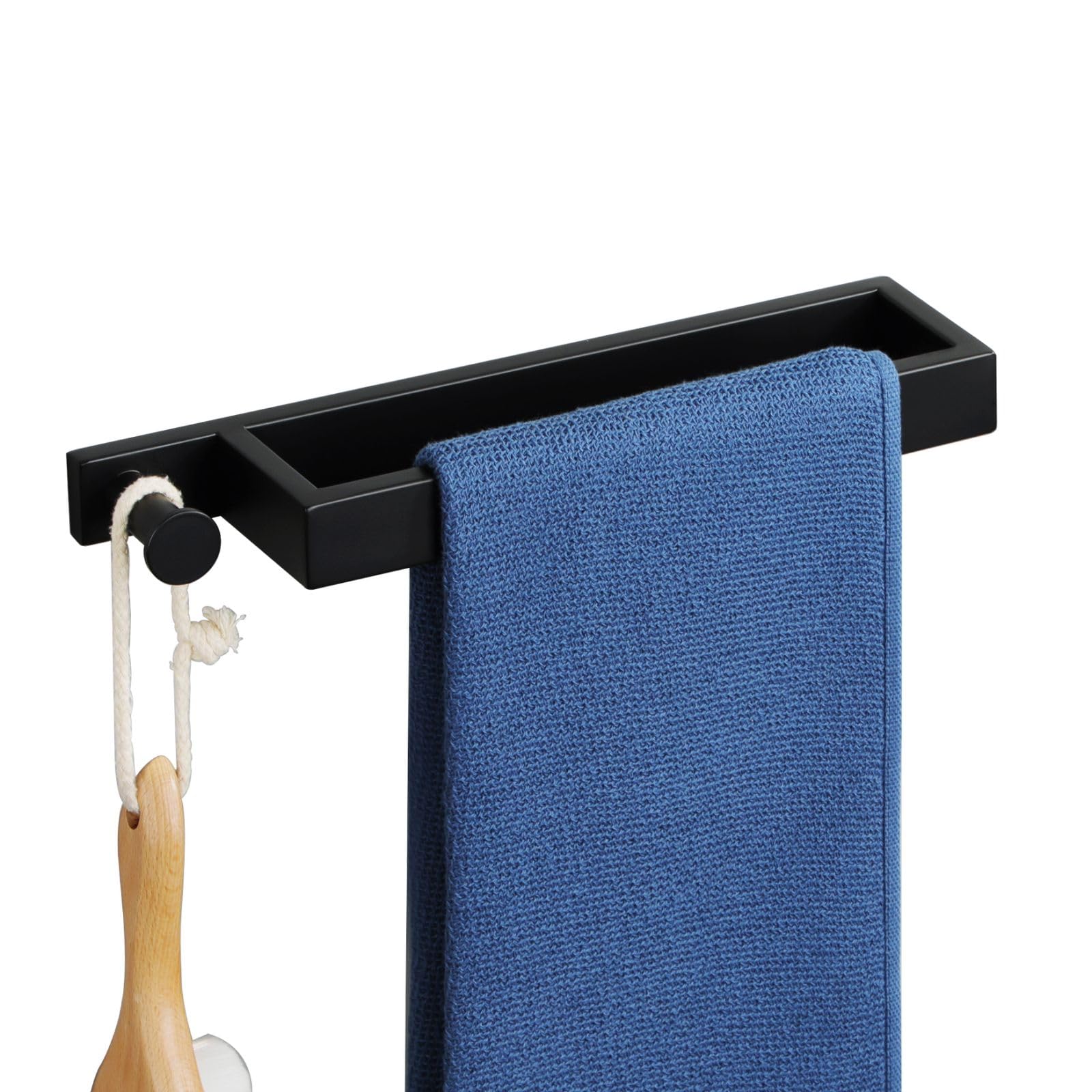 Sayayo Matte Black Towel Bar With Hook, 12 Inch Bathroom Towel Rack Wall Mounted, Hand Towel Ring Holder Sus304 Stainless Steel