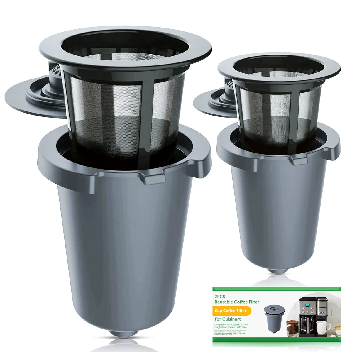 2Pcs Reusable Coffee Filter Cups, Compatible With Ss-Rfc Single Serve Brewer Coffe Maker, Gray Home Barista Filter Cup, Bpa-Free