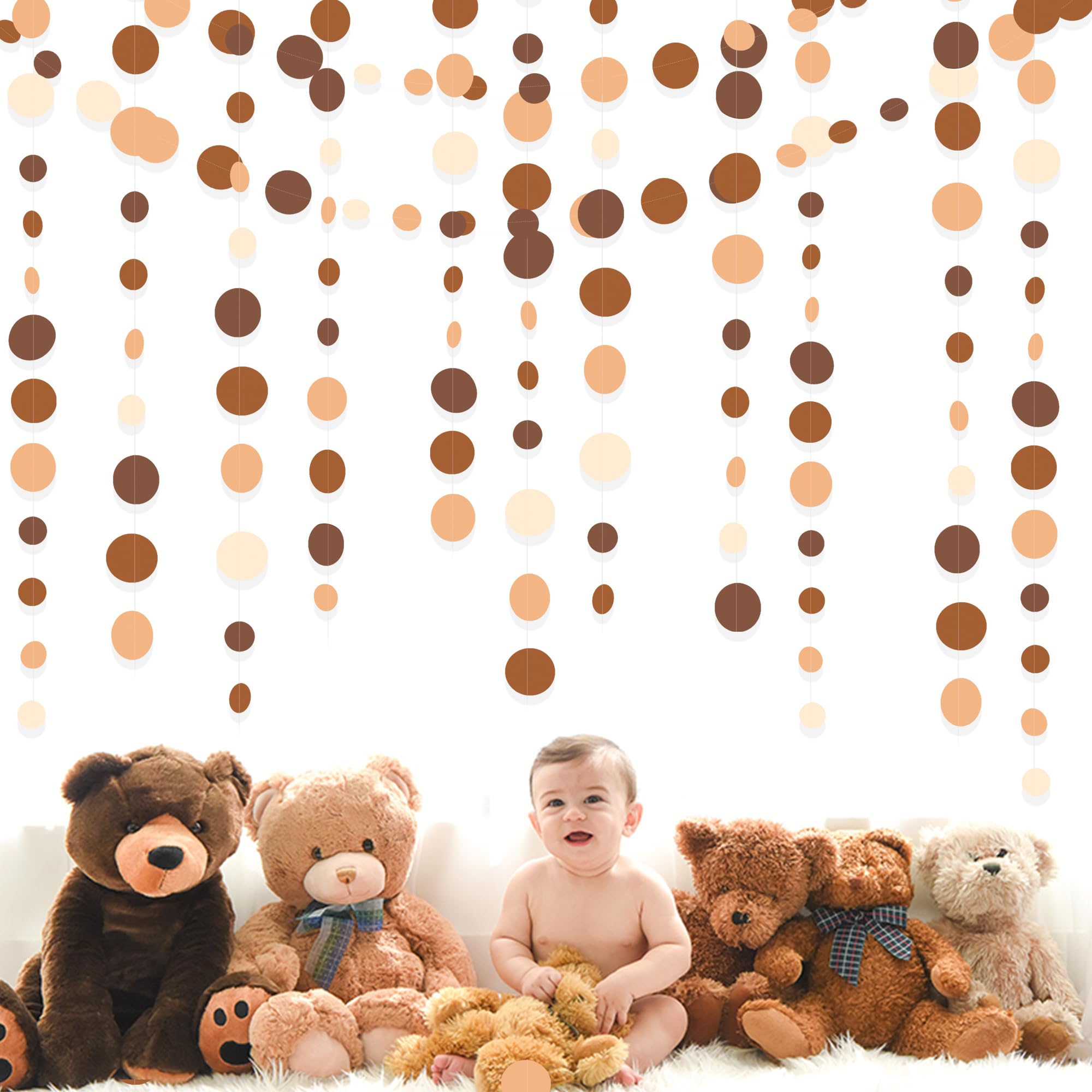 Ombre Brown Party Decorations Polka Dots Garlands Cream Tan Brown Boho Hanging Paper Circle Dots Streamer For Neutral Rustic Cow