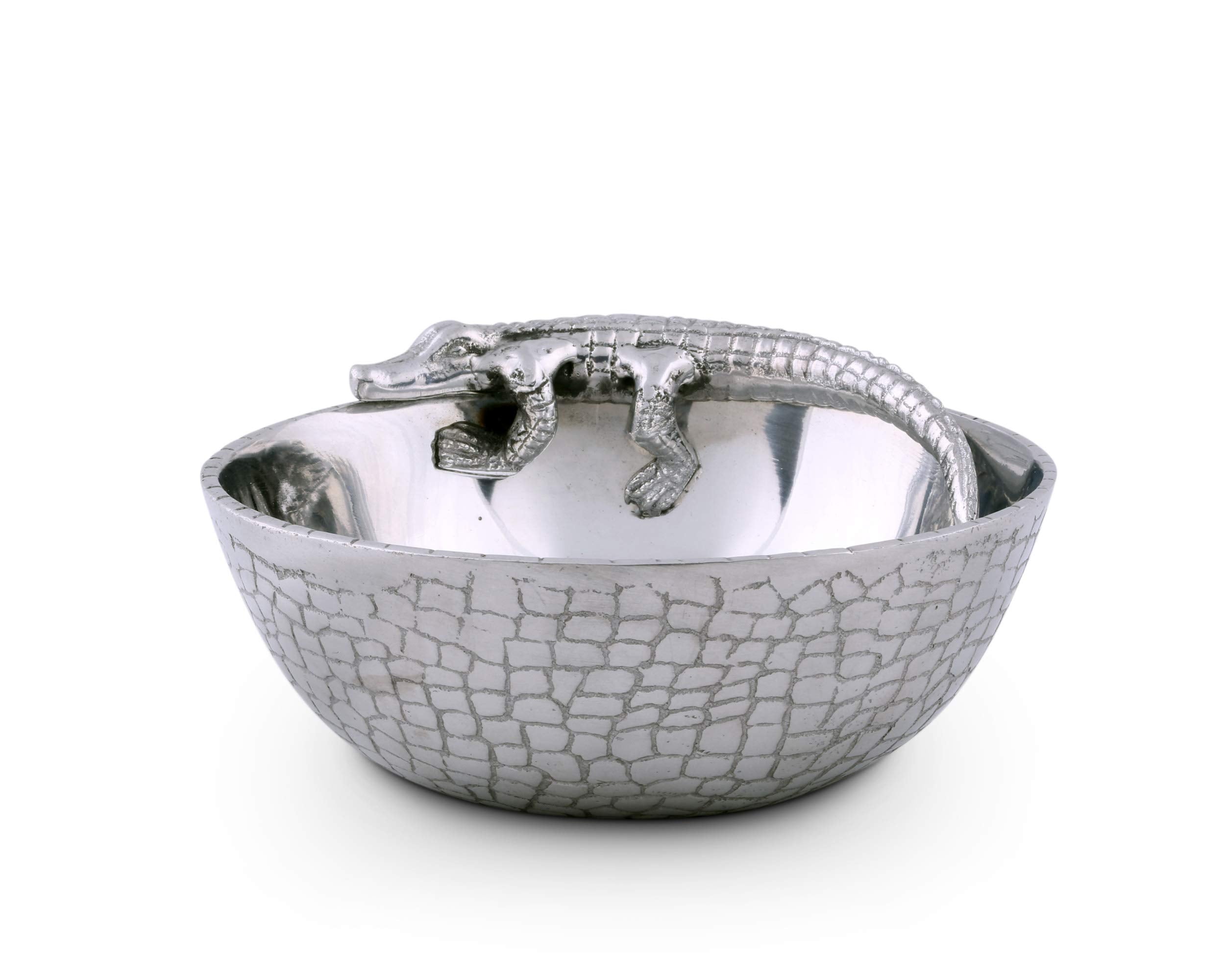 Arthur Court Designs Aluminum Metal Alligator Gator Skin Pattern Nut Snack Side Condiment Bowl 6 Inch Diameter