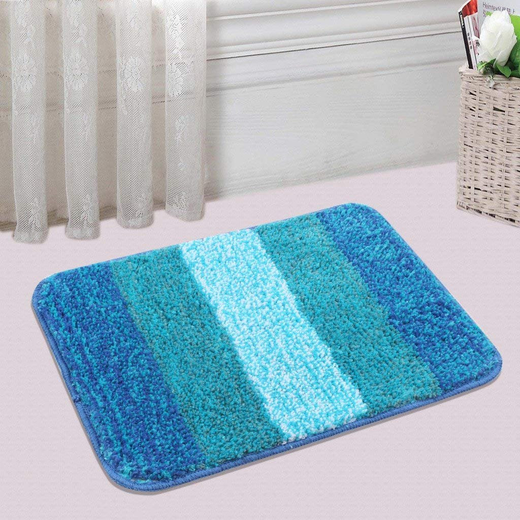 Saral Home Turquoise & Brown Soft Microfiber Anti-Skid Bath Mat (Pack Of 2, 35X50 Cm)