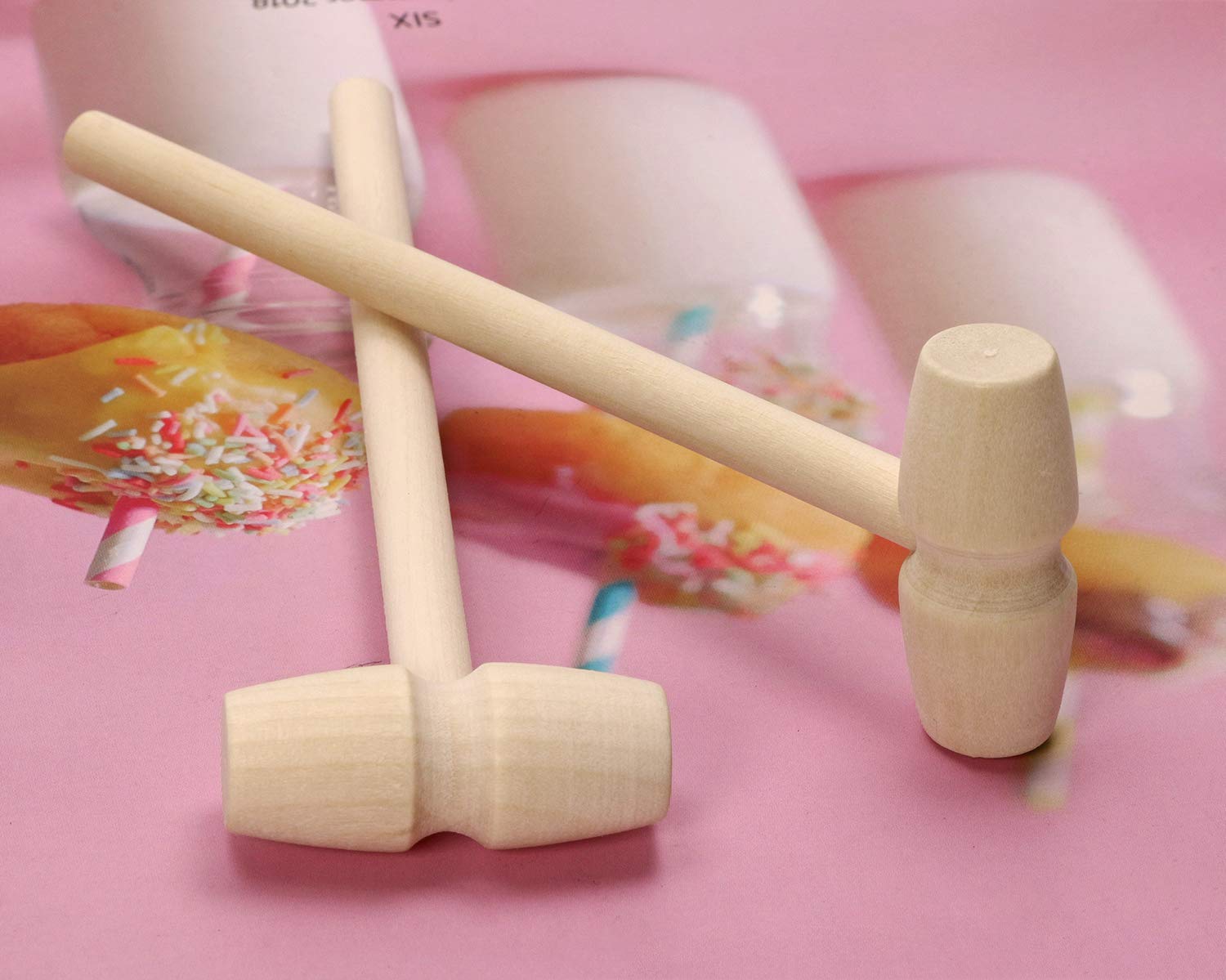 Tupalizy 2 Pieces Mini Wooden Mallet For Chocolate Heart Breakable Smashing Wood Hammers For Cracking Crabs Lobsters Shells Golf