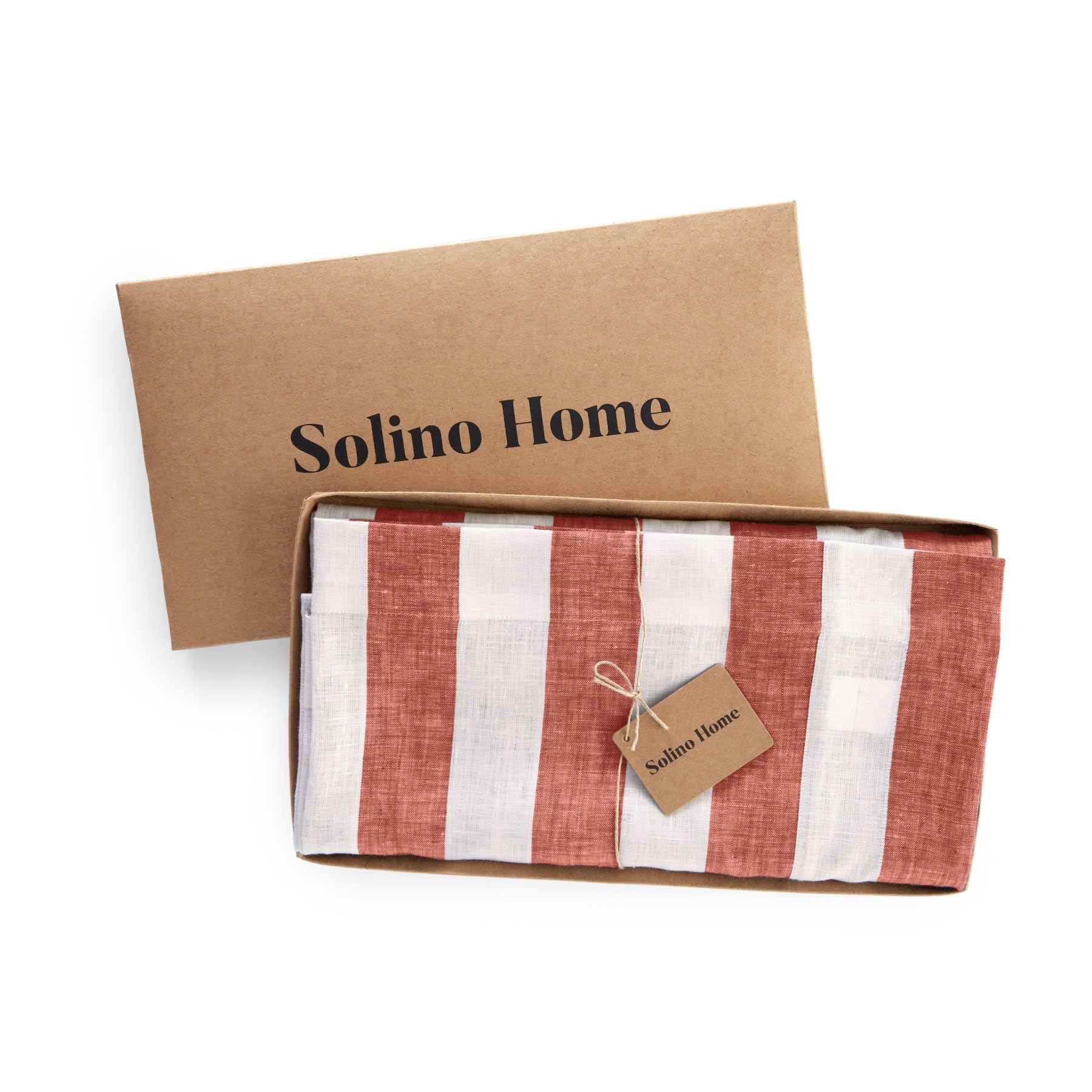 Solino Home Cabana Stripe Linen Tablecloth 52 X 52 Inch - 100% Pure Linen Red And White Table Throw For Spring - Handcrafted And