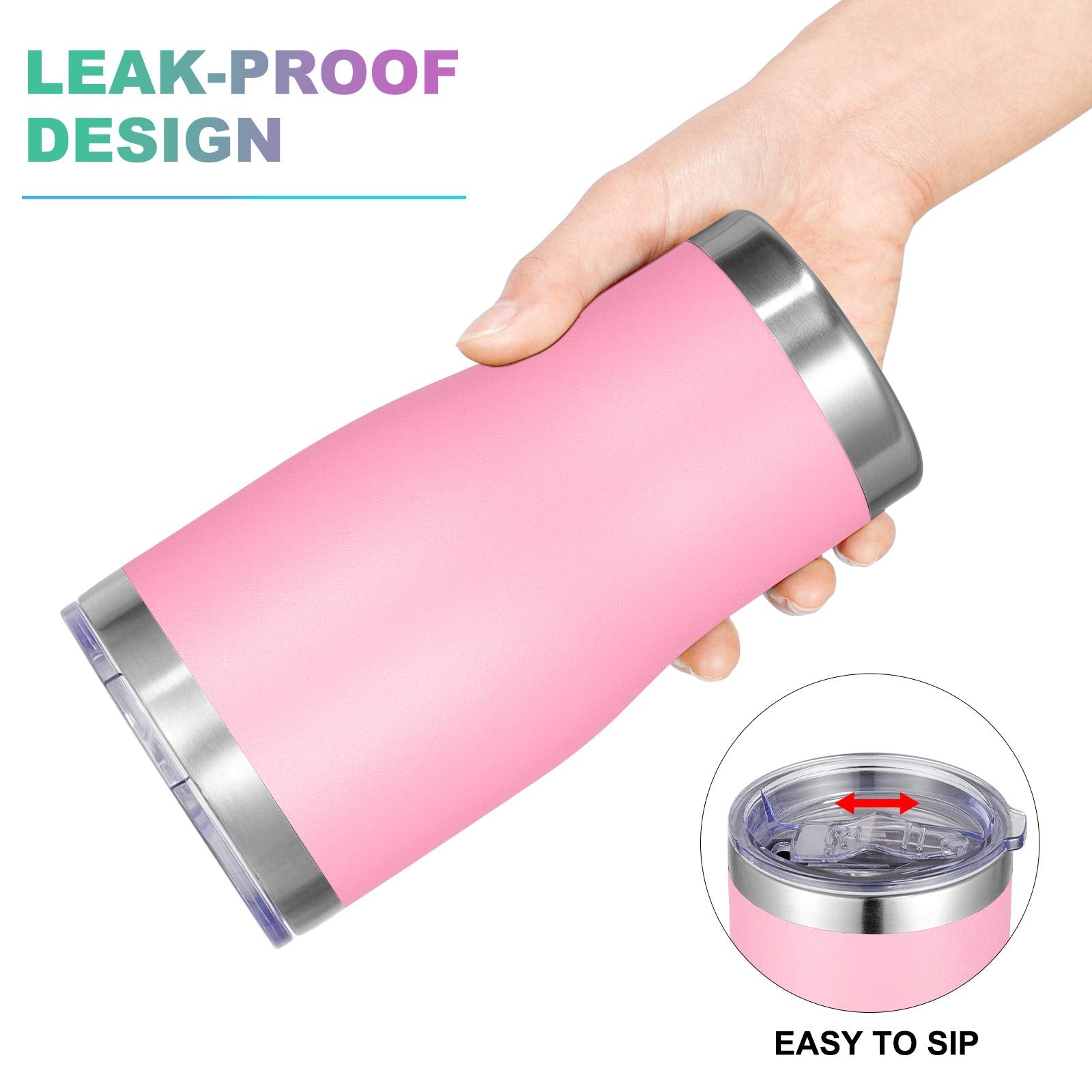 Vegond 20Oz Tumbler Stainless Steel Tumbler Cup With Lid And Straw Vacuum Insulated Double Wall Travel Coffee Mug(Pink 12 Pack)