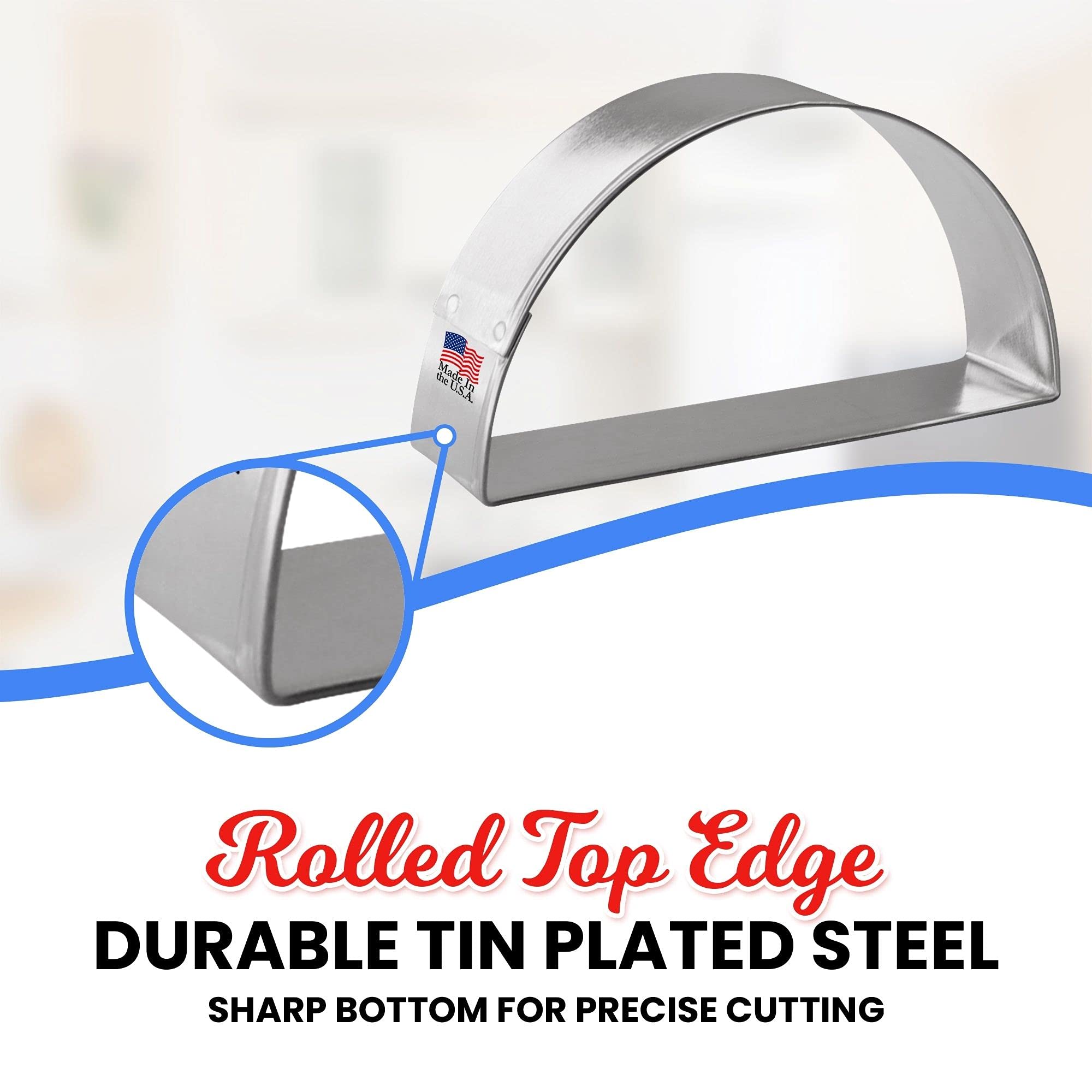 Half Circle/Taco Cookie Cutter 3.75 Inch - Made In The Usa - Foose Cookie Cutters Tin Plated Steel Half Circle/Taco Cookie Mold