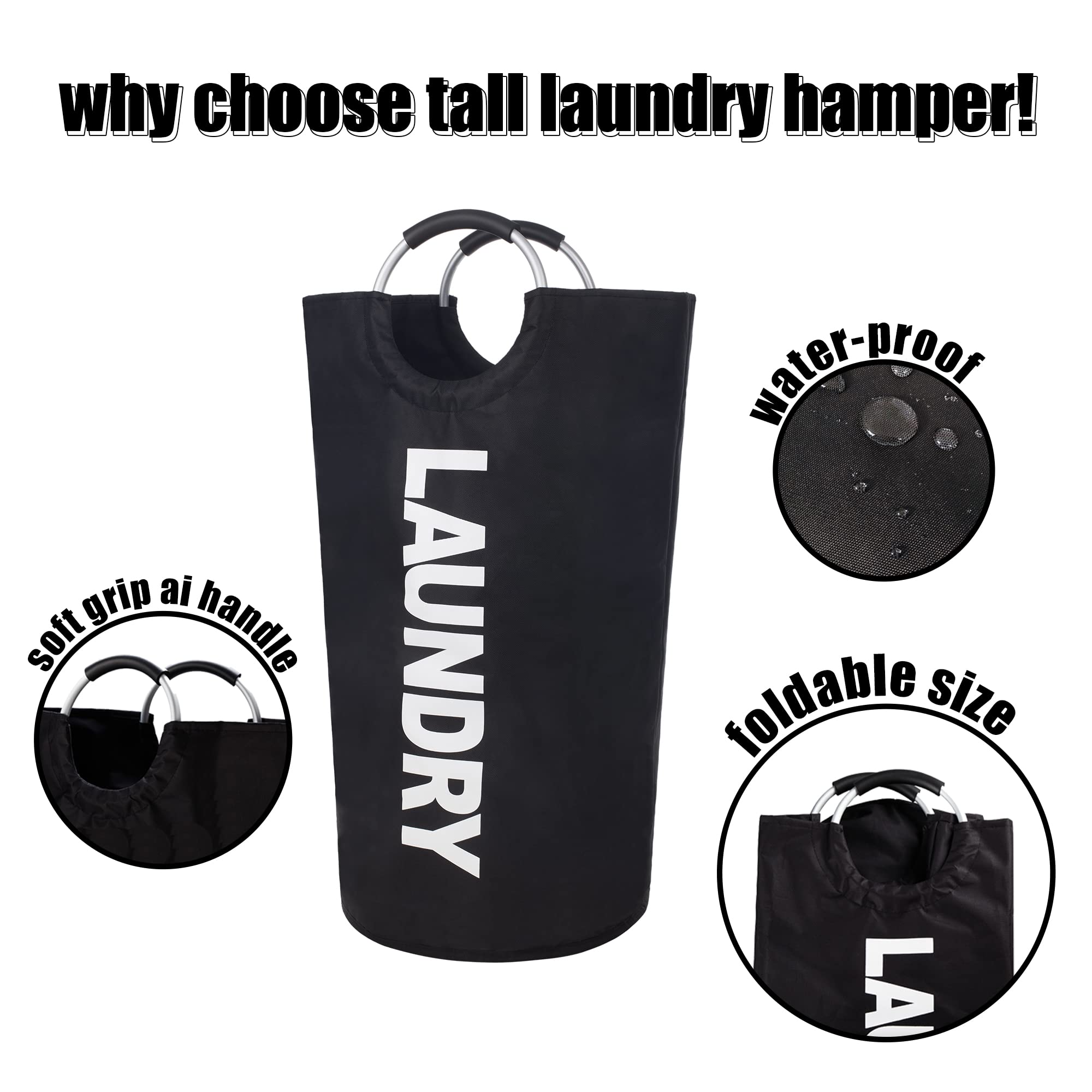 Twira 90L Large Laundry Basket  Laundry Hamper Stands Up Well  Laundry Bag with Padded Handles  Waterproof Clothes Bin Collapsible  Clothes Hamper for Bathroom  Laundry  College (Black)