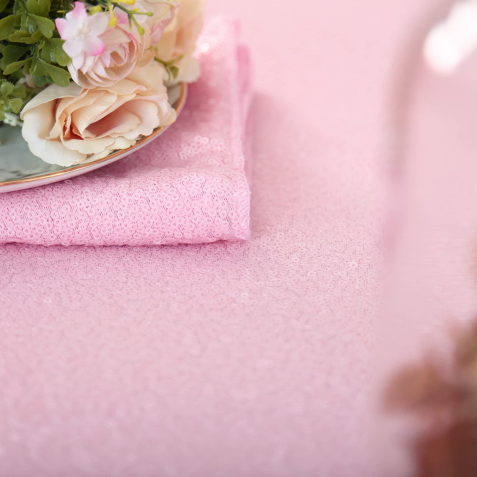 B-COOL Shimmer Tablecloth Pink Sequin Tablecloth Wedding Glitter Overlay 90x132 Inch Valentines Day Tablecloths Christmas Rectan