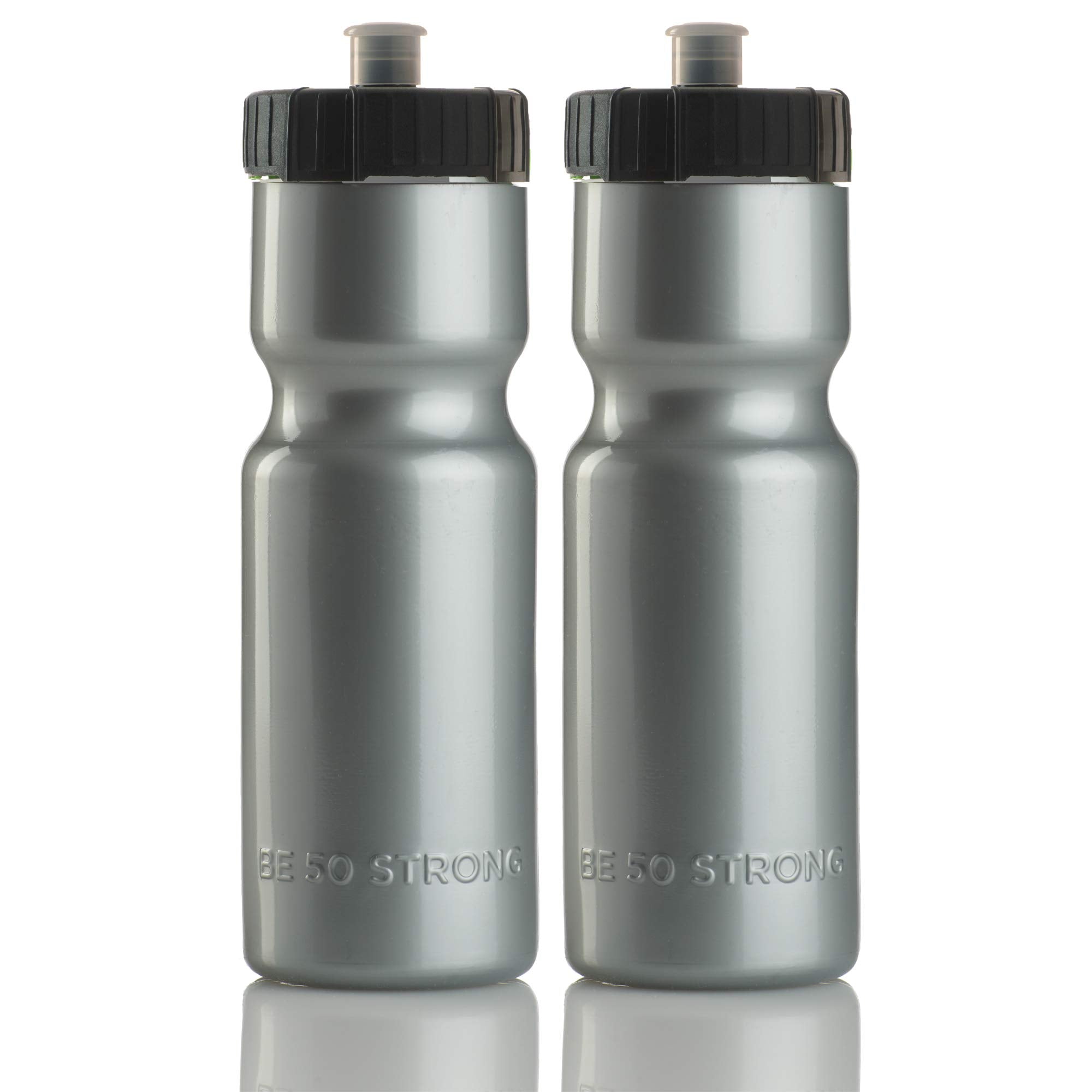 50 Strong Sports Squeeze Water Bottle 2 Pack - 22 Oz. Bpa Free Easy Open Push/Pull Cap - Usa Made (Silver)