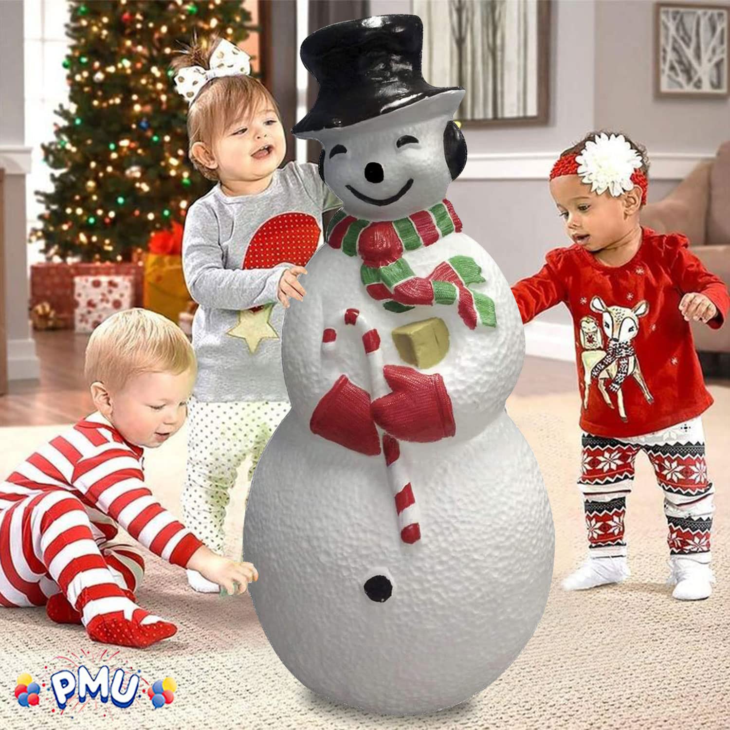 PMU Christmas Light-Up Snowman - Large Blow Mold Plastic Statue Illuminated with 6  Cord and Light - Perfect Decor for Christmas