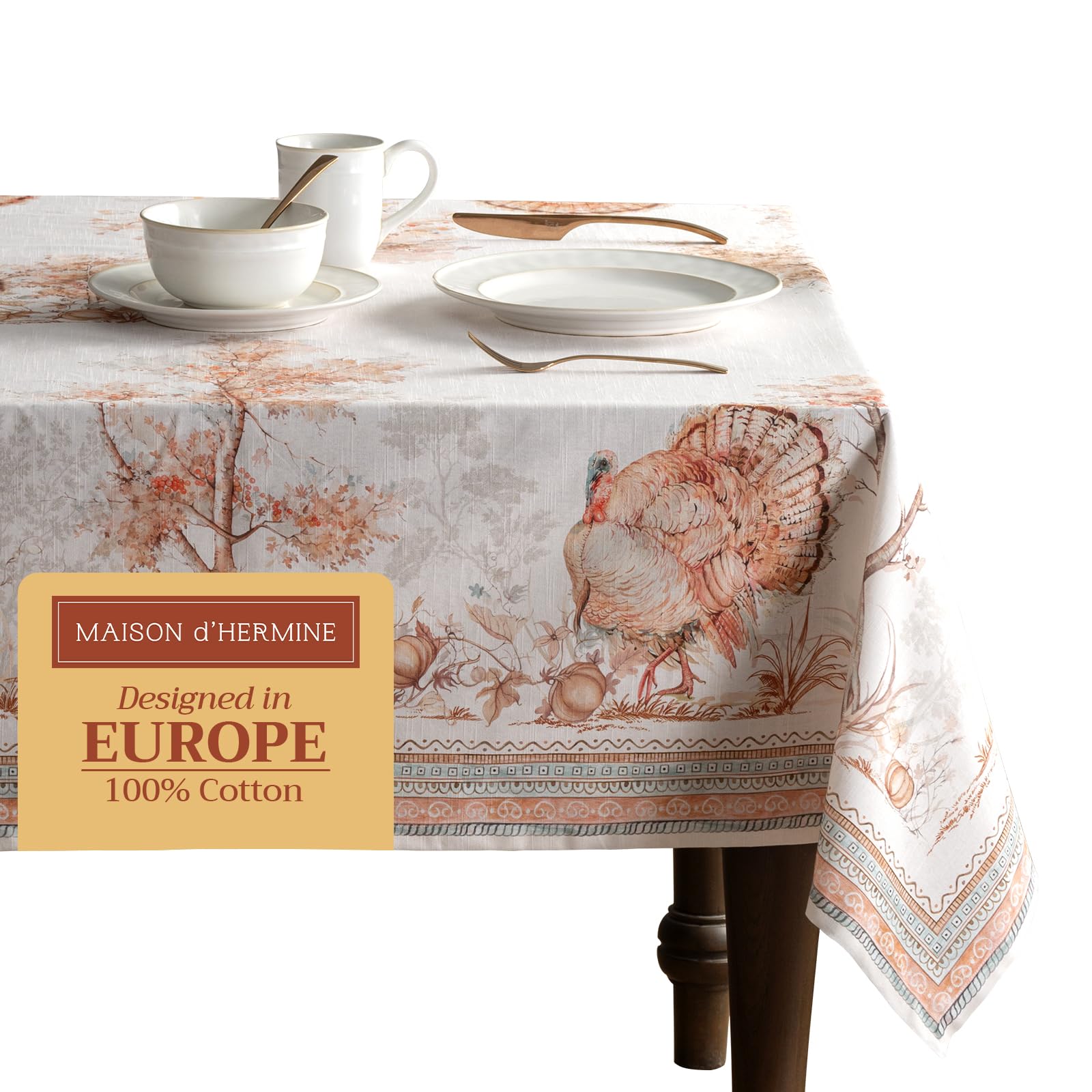 Maison D' Hermine 100% Cotton Table Cover - 70''X120'' Rectangle Decorative Tablecloth - Washable Tablecloths For Dining, Home &