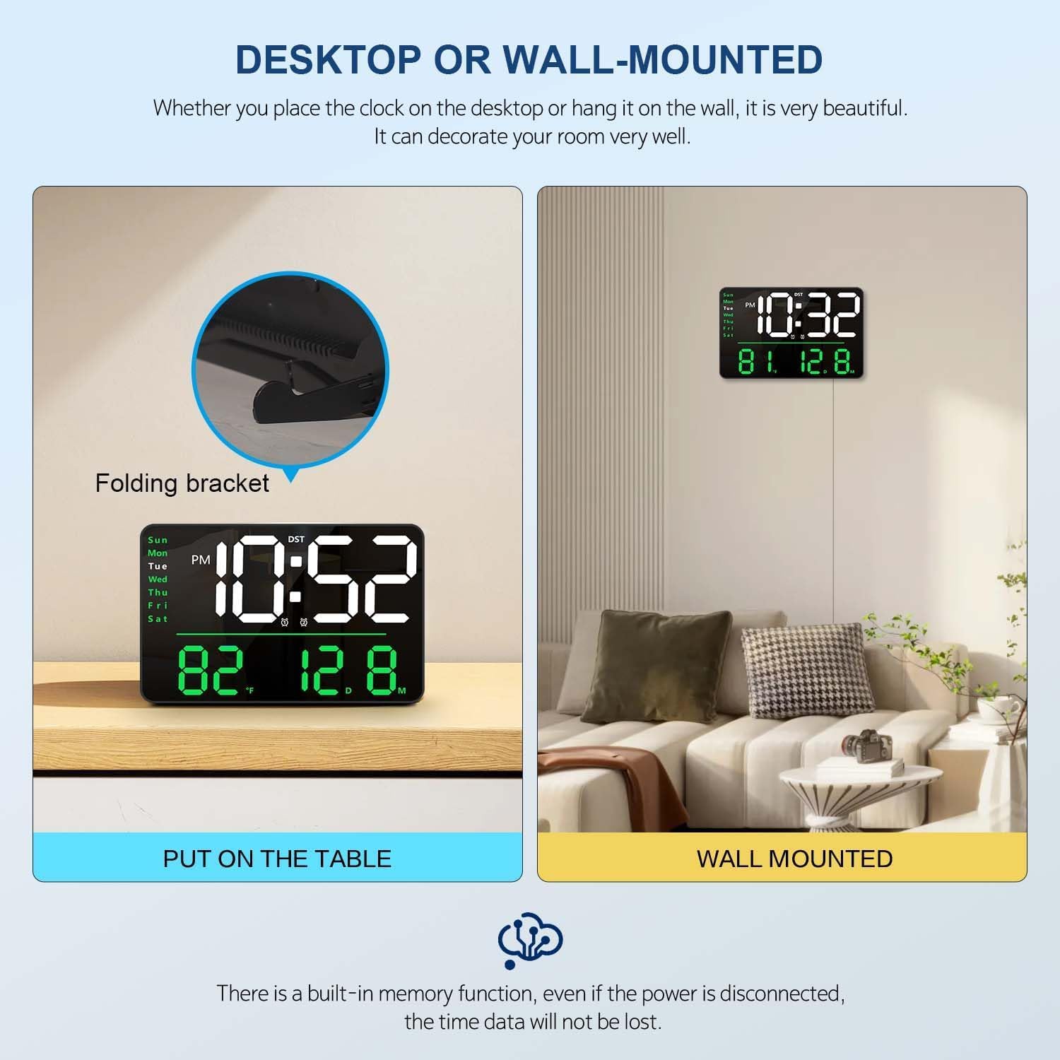 Aerys 16-Inch Digital Wall Clock, Large Led Display With Remote Control, Auto/Custom Dimmer, Temp & Humidity, Dual Alarms, For L