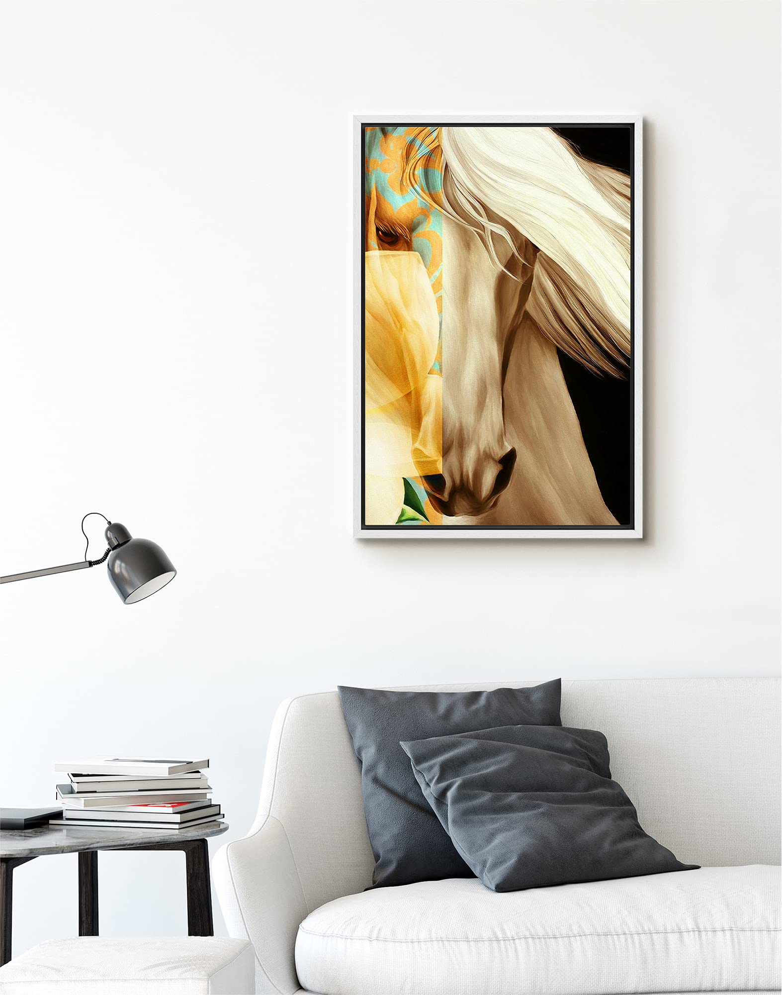 Signford Canvas Print Wall Art Brown Horse With Floral Tattoo Abstract Shapes Illustrations Modern Art Alternative Colorful Dark