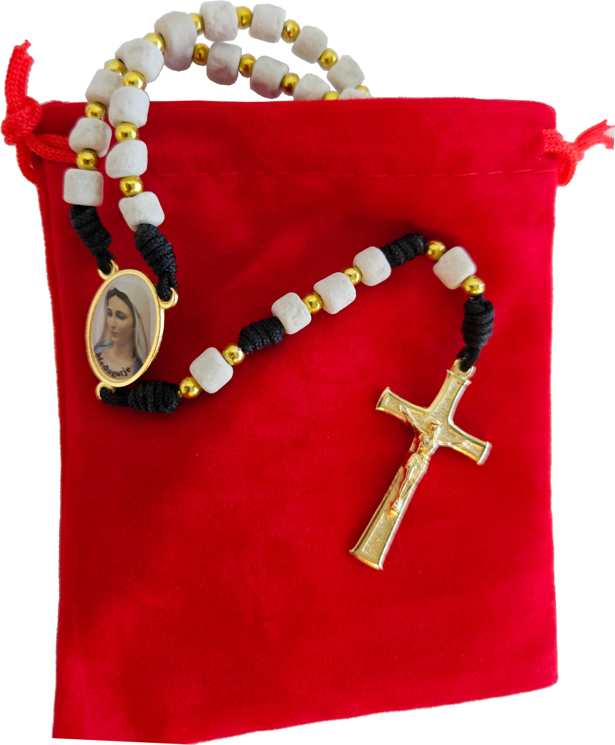 Holy Land Market Medjugorje Rosary - Stone Rosary from Apparition Hill, 20 in Long, Black Thread, Beautiful Rosary