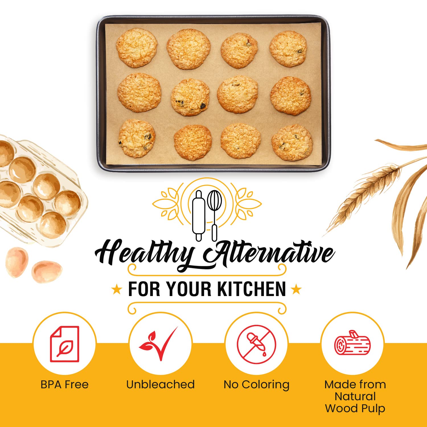 [220 Sheets] Full Sheet Pan 16 X 24 Inch Parchment Paper Baking Sheets By Bakers Signature | Precut Silicone Coated & Unbleached