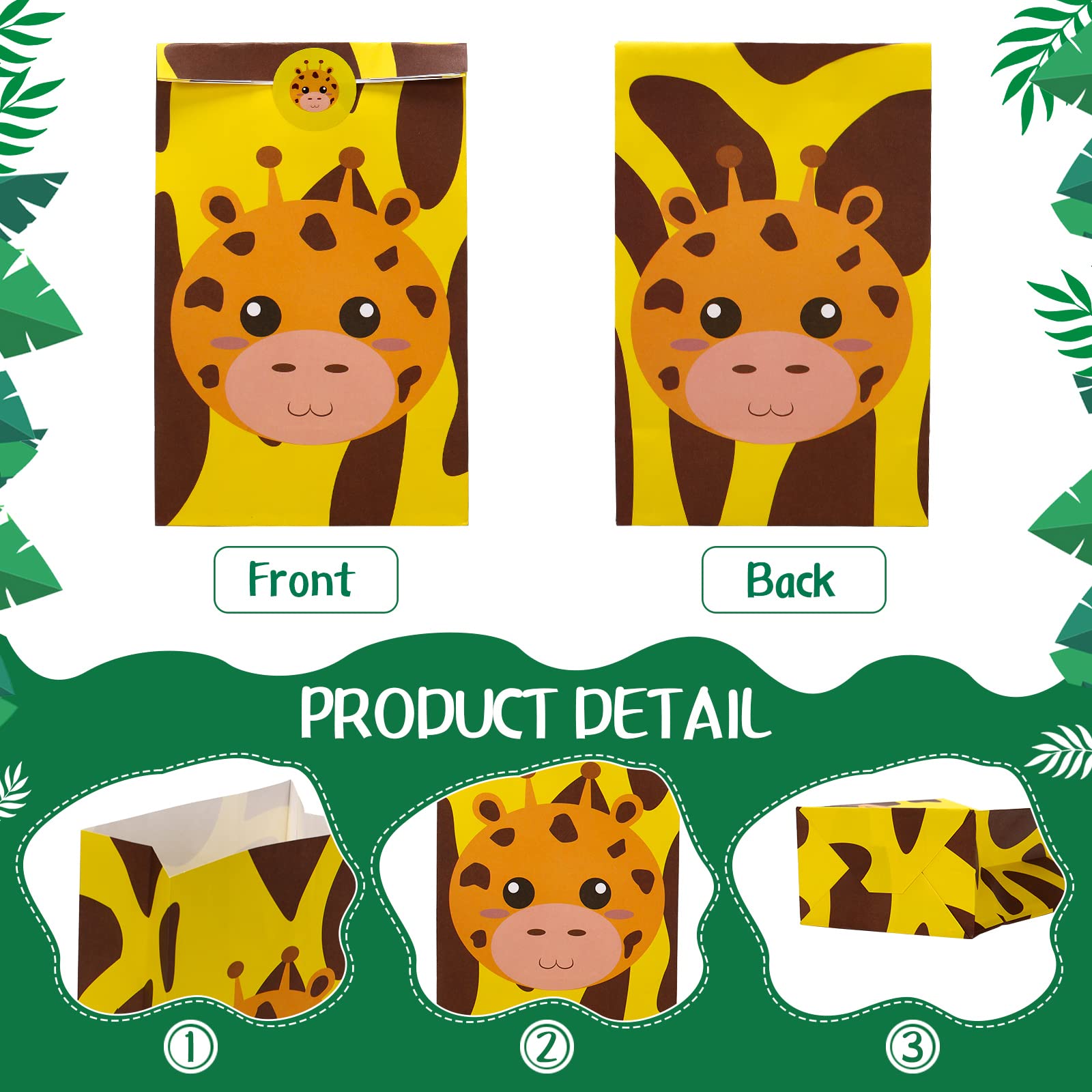 Nezyo 24 Pack Jungle Safari Party Favor Gift Bags  Safari Goodies Bags Animal Gift Bags for Boys Girls Kids Birthday Jungle Candy 8.66 x 5.12 x 3.15 inches