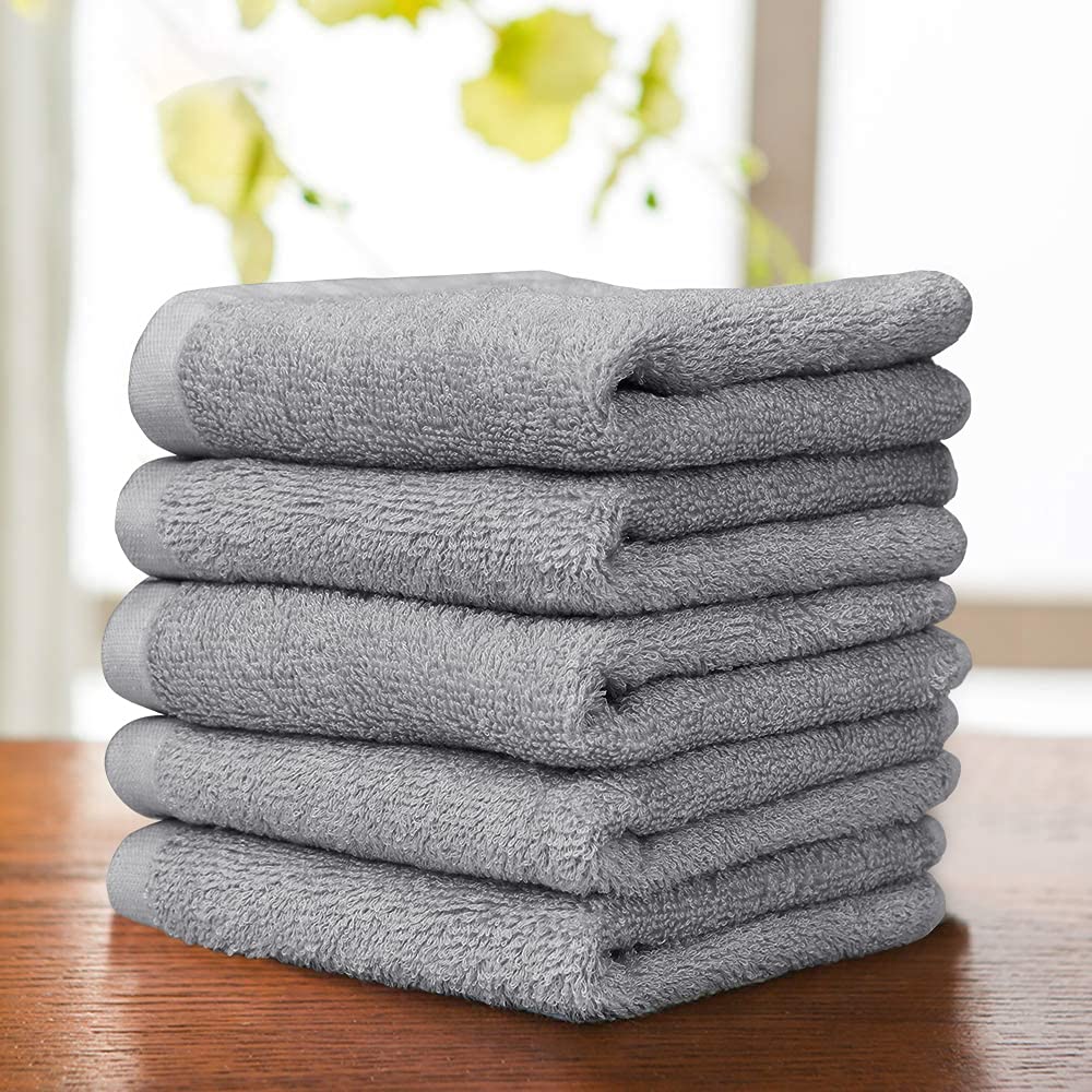 Yoofoss Luxury Bamboo Washcloths Towel Set 10 Pack Baby Wash Cloth for Bathroom-Hotel-Spa-Kitchen Multi-Purpose Fingertip Towels and Face Cloths 10'' x 10'' - Grey