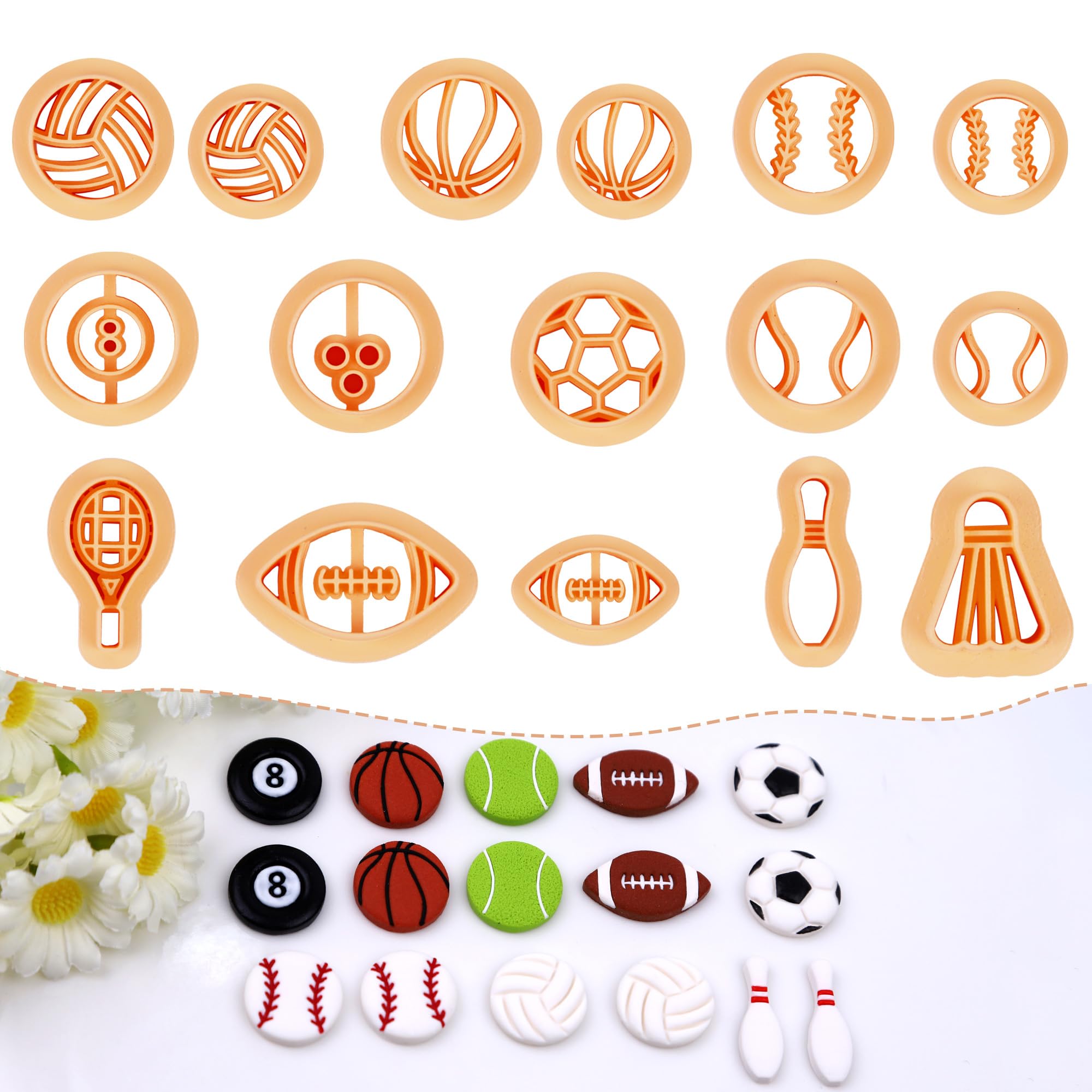 Puocaon Sports Polymer Clay Cutters - 16 Pcs Clay Cutters For Polymer Clay Jewelry Making, Football Baseball Clay Cutters, Clay