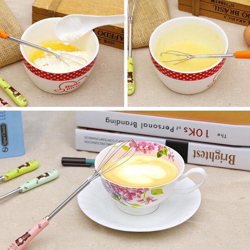 Verdental Cartoon Bear Small Whisks Set, Stainless Steel Mini Balloon Whisk For Stirring Mixing Egg Beater With Cute Ceramic Han