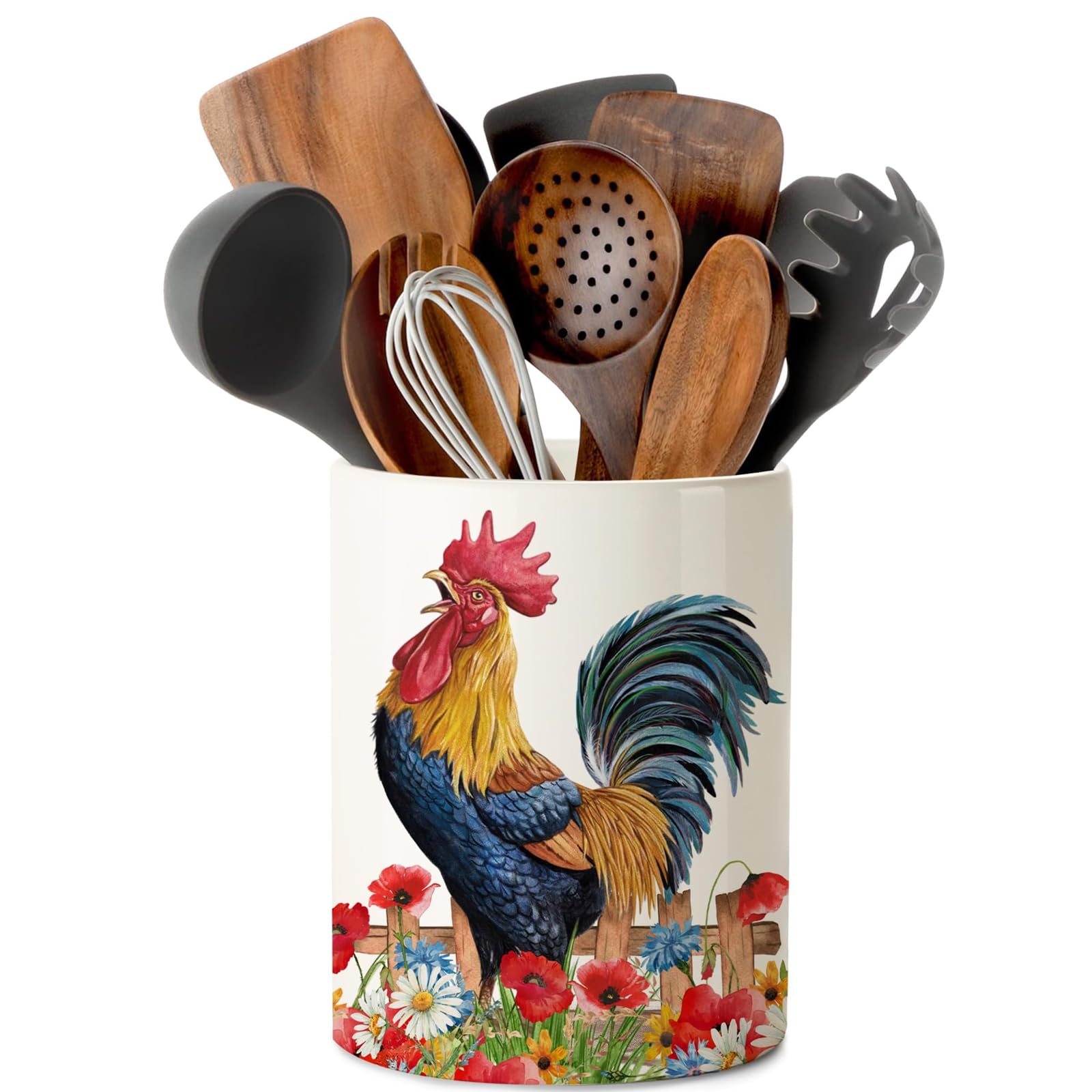 pinata Rooster Ceramic Utensil Holder Chicken Vase Farmhouse Kitchen Decor