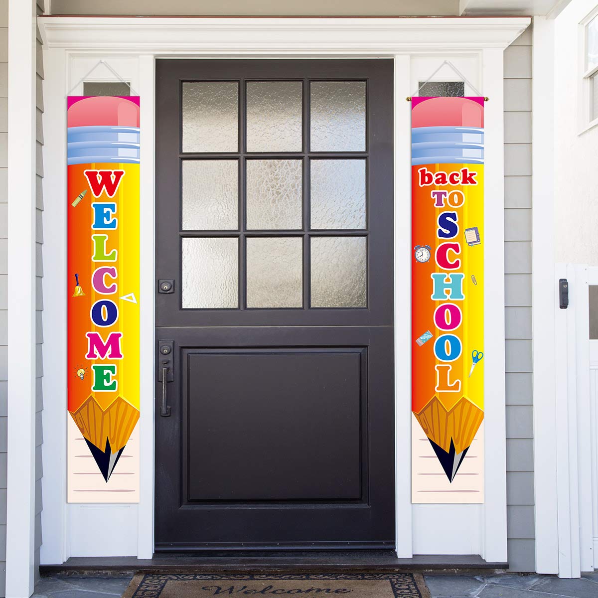 Welcome Back To School Party Decorations Porch Sign Hanging Backdrop Banner 2024 - First Day Of School Party Supplies Classroom