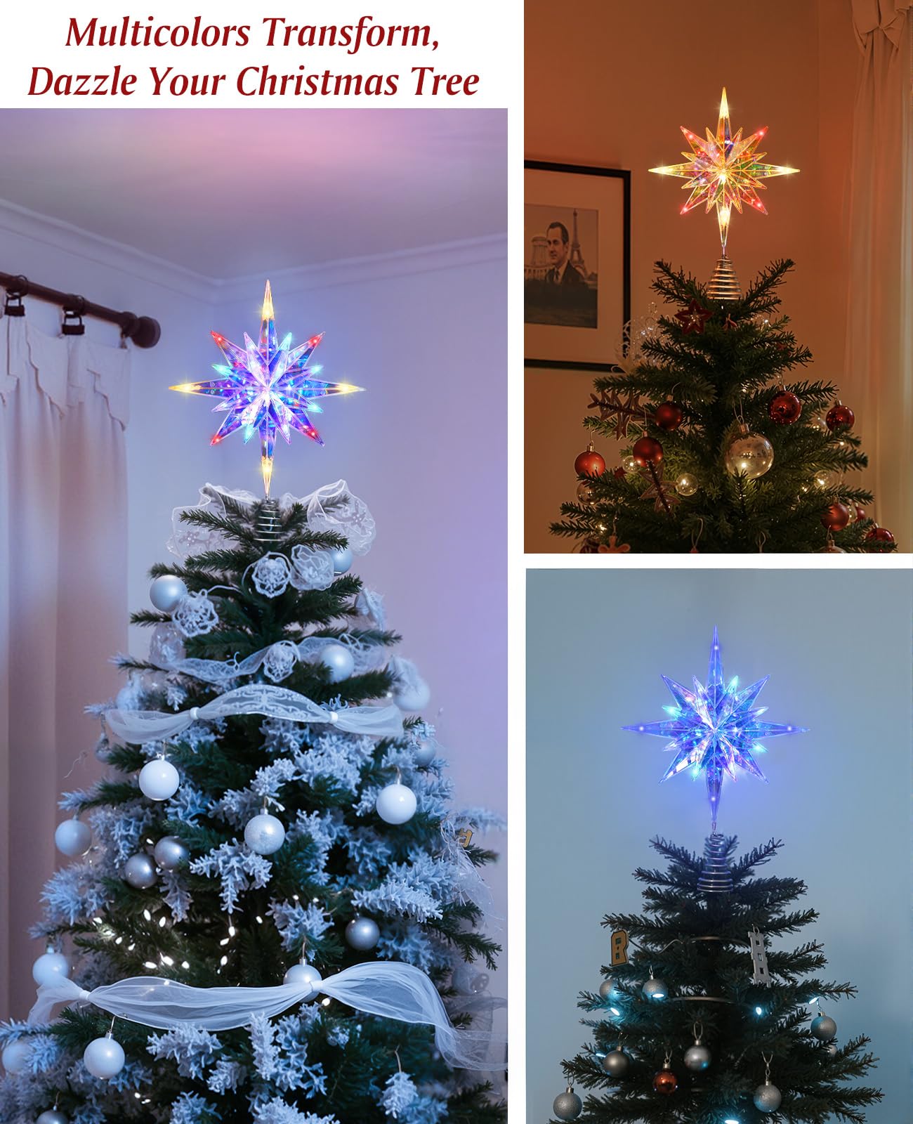 Luxspire Christmas Tree Topper, Lighted Star Tree Topper with USB Plug-in & Remote Control, 11 LED Acrylic Christmas Decorations