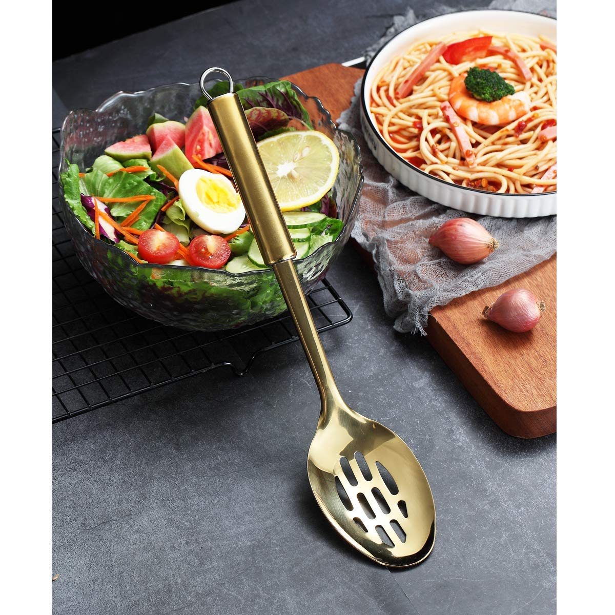 Berglander Slotted Spoon, Stainless Steel Gold Slotted Cooking Spoon With Titanium Plating, Gold Slotted Serving Spoon, Kitchen
