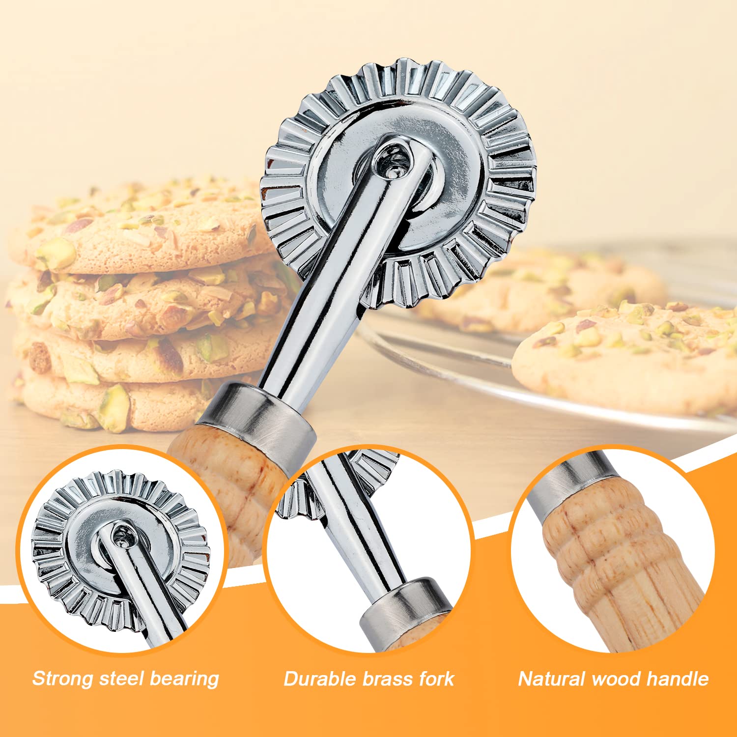 2Pcs Ravioli Cutter Wheel, Pasta Cutter Wheel With Long Wooden Handle Ravioli Crimper Cutter Wheel Zinc Alloy Pasta Cutter Wheel